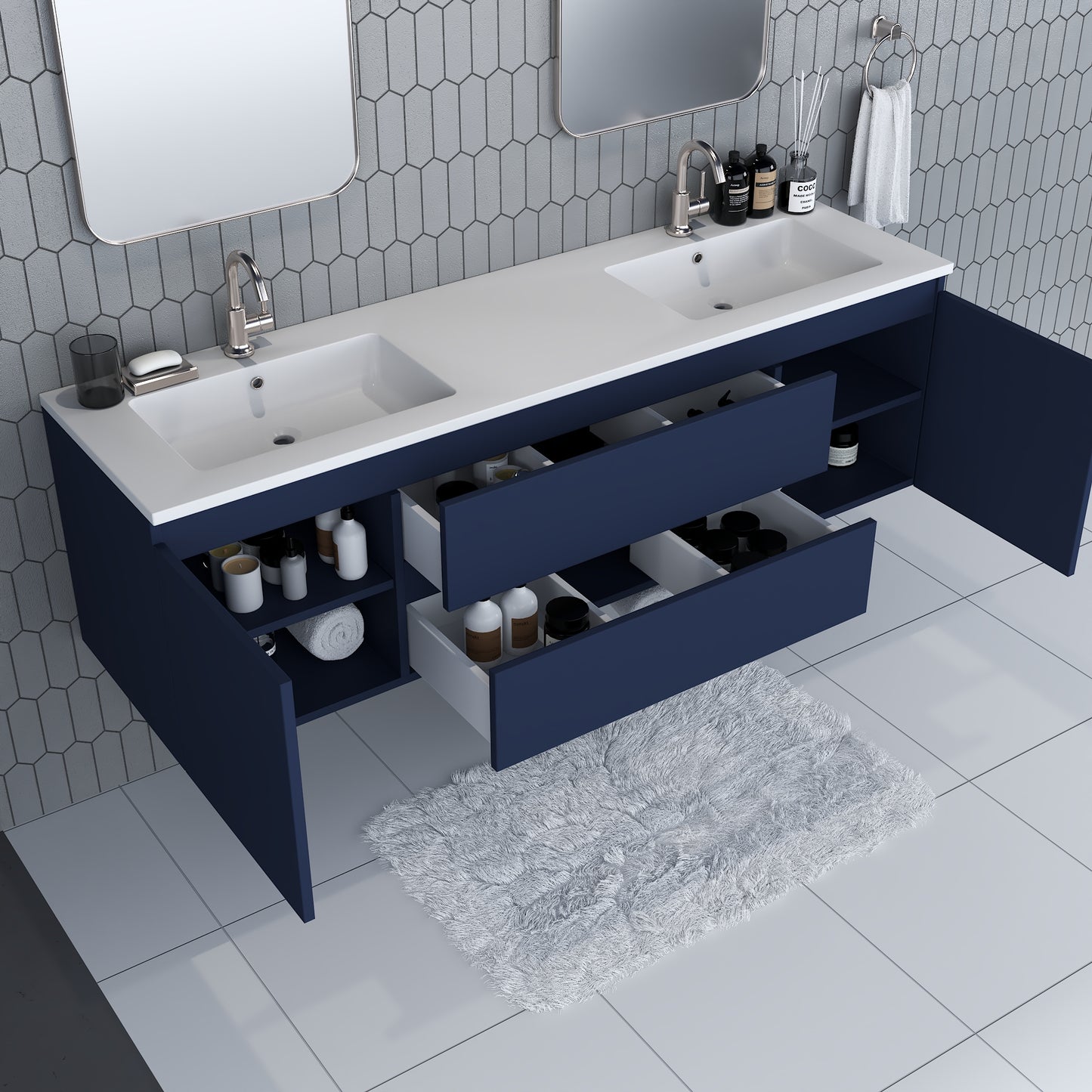 Salt 72" Double Sink Bathroom Vanity with integrated counter top