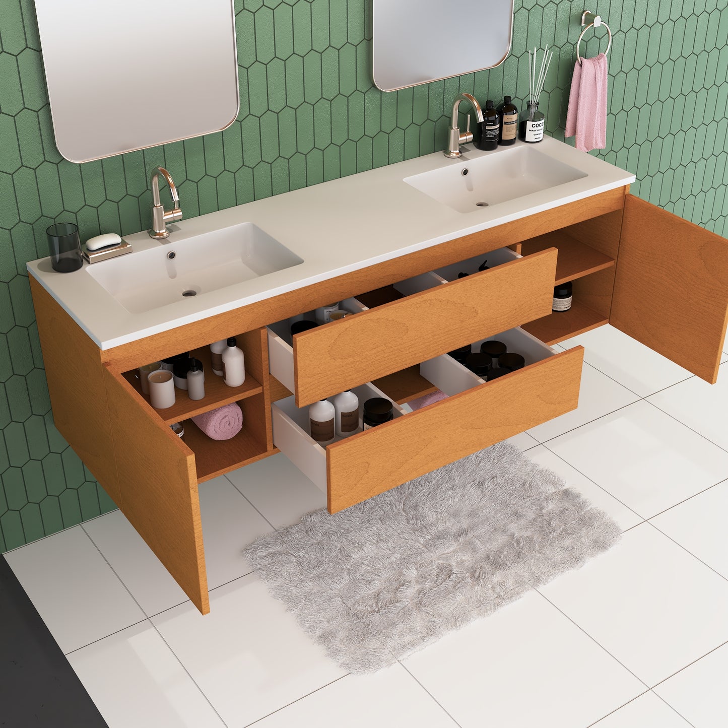 Salt 72" Double Sink Bathroom Vanity with integrated counter top