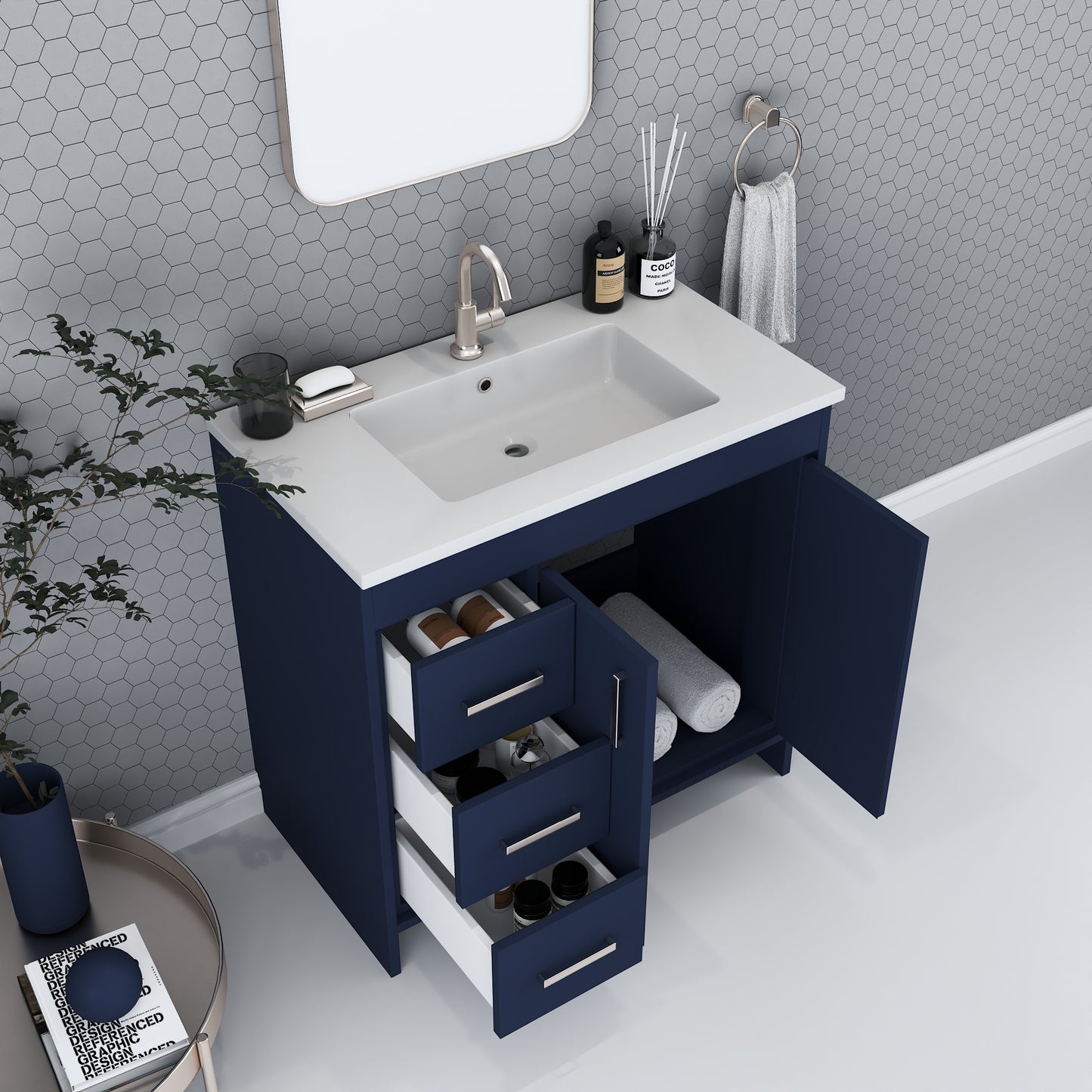 Snow 36" Bathroom Vanity with integrated counter top Left Side Drawers