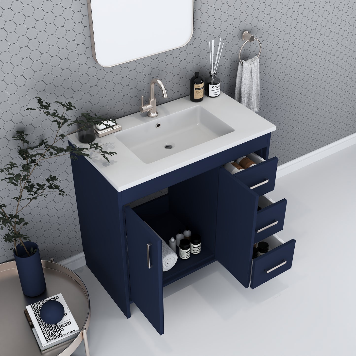 Snow 36" Bathroom Vanity with integrated counter top Right Side Drawers