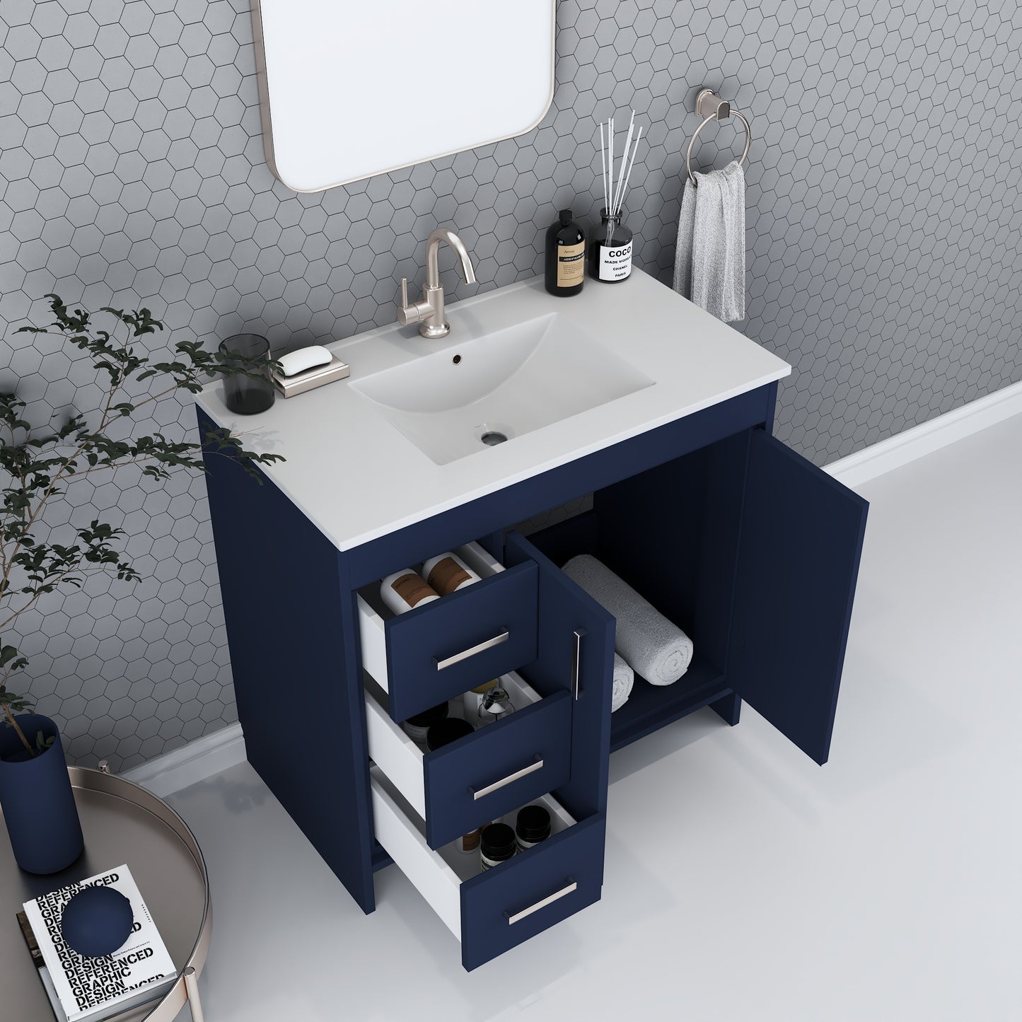 Snow 36" Bathroom Vanity with integrated counter top Left Side Drawers