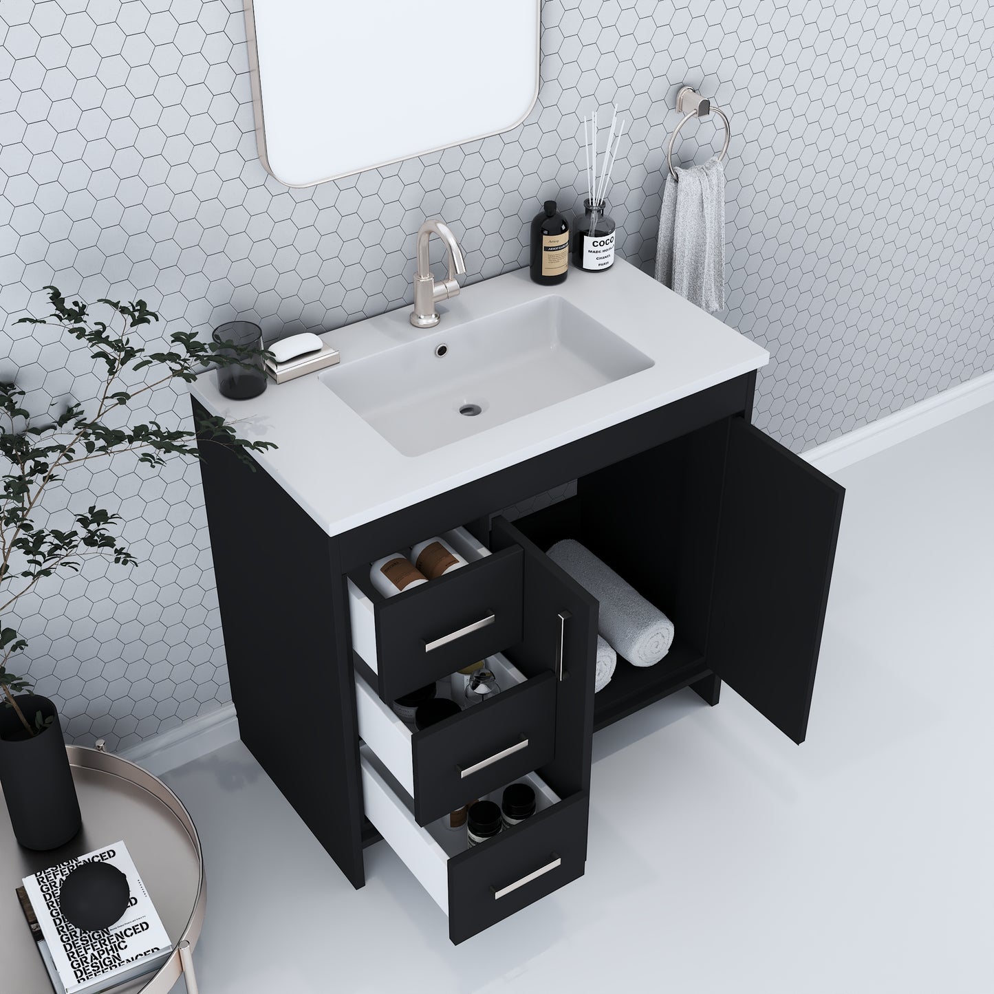 Snow 36" Bathroom Vanity with integrated counter top Left Side Drawers