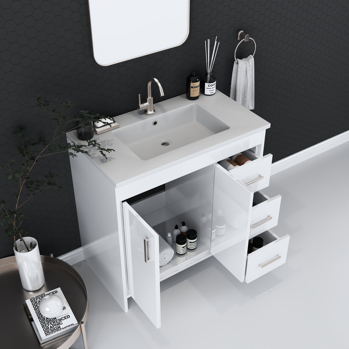 Snow 36" Bathroom Vanity with integrated counter top Right Side Drawers