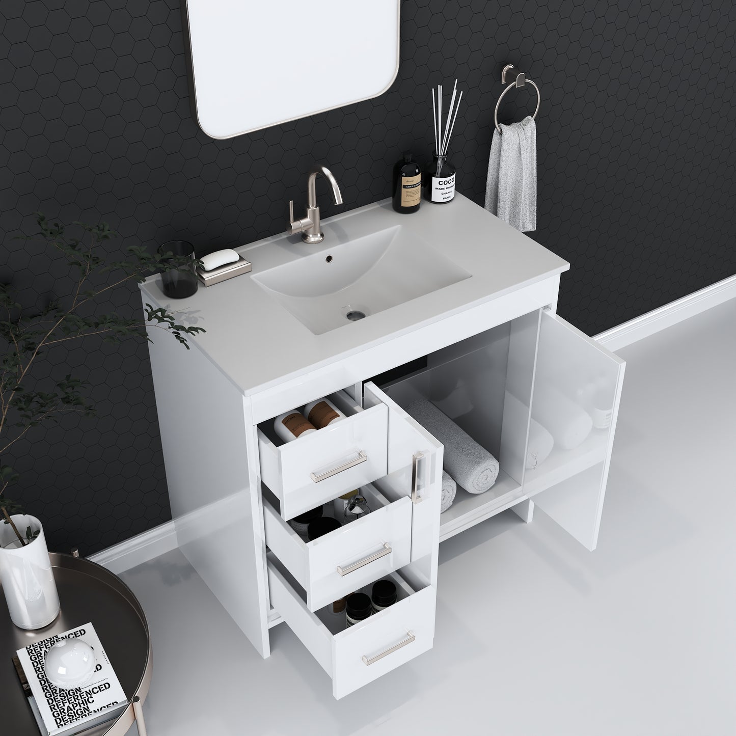 Snow 36" Bathroom Vanity with integrated counter top Left Side Drawers