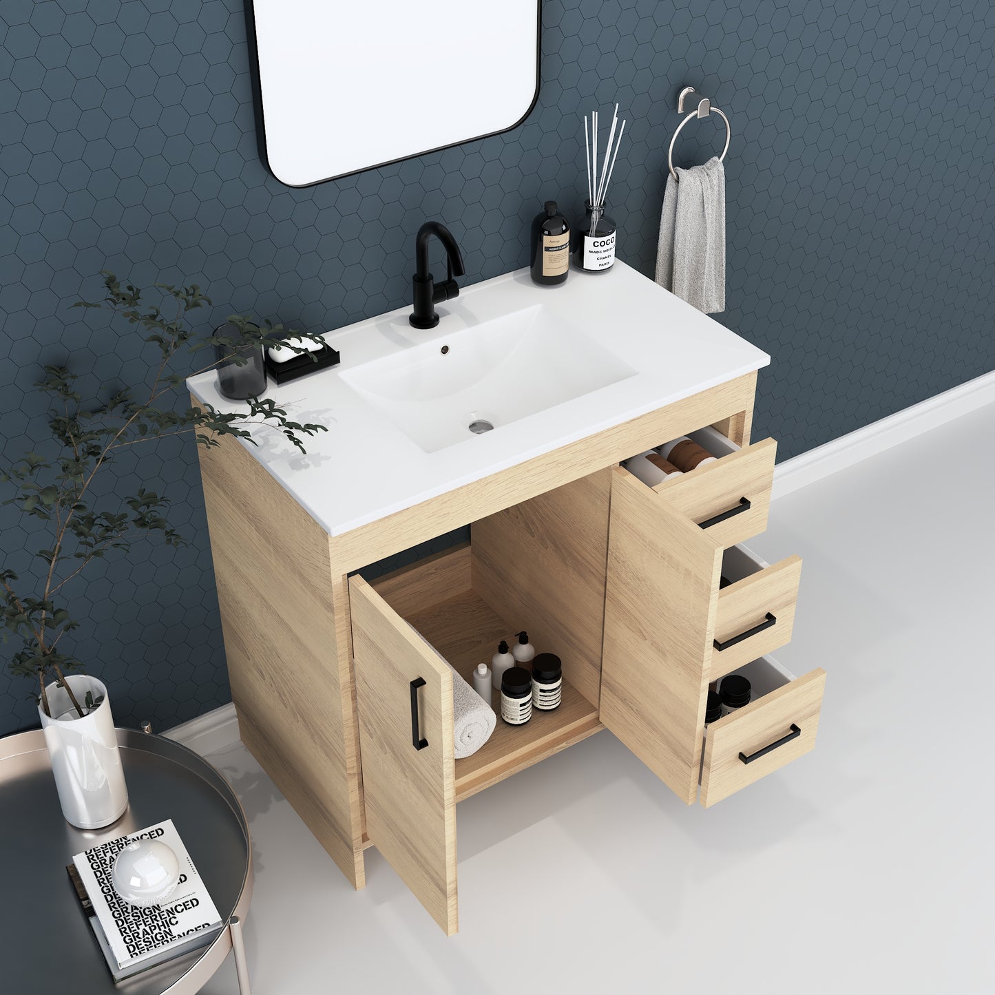 Snow 36" Bathroom Vanity with integrated counter top Right Side Drawers