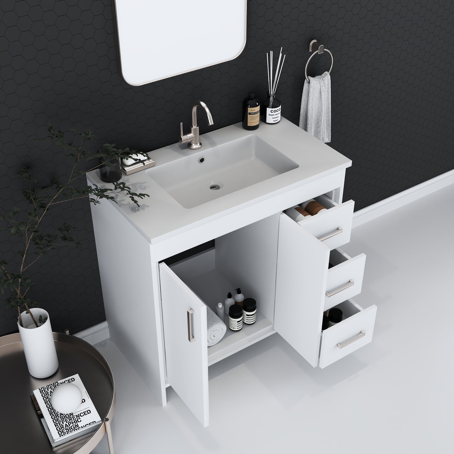 Snow 36" Bathroom Vanity with integrated counter top Right Side Drawers