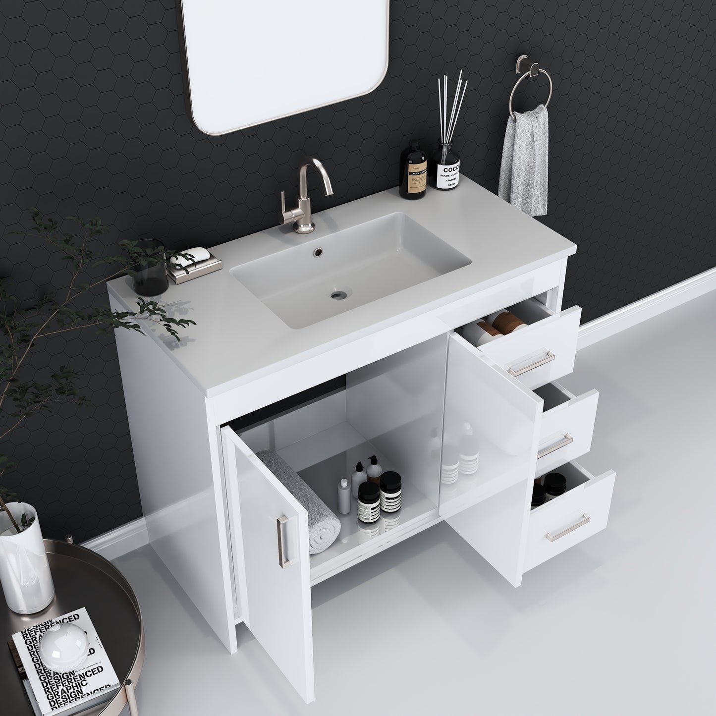 Snow 40" Bathroom Vanity with integrated counter top Right Side Drawers