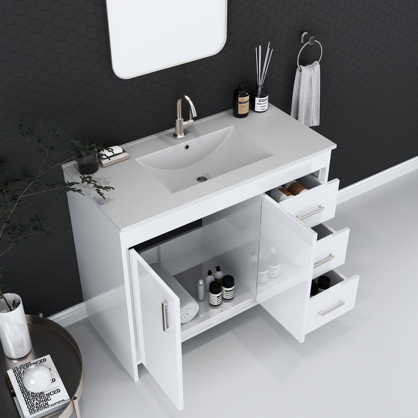 Snow 40" Bathroom Vanity with integrated counter top Right Side Drawers