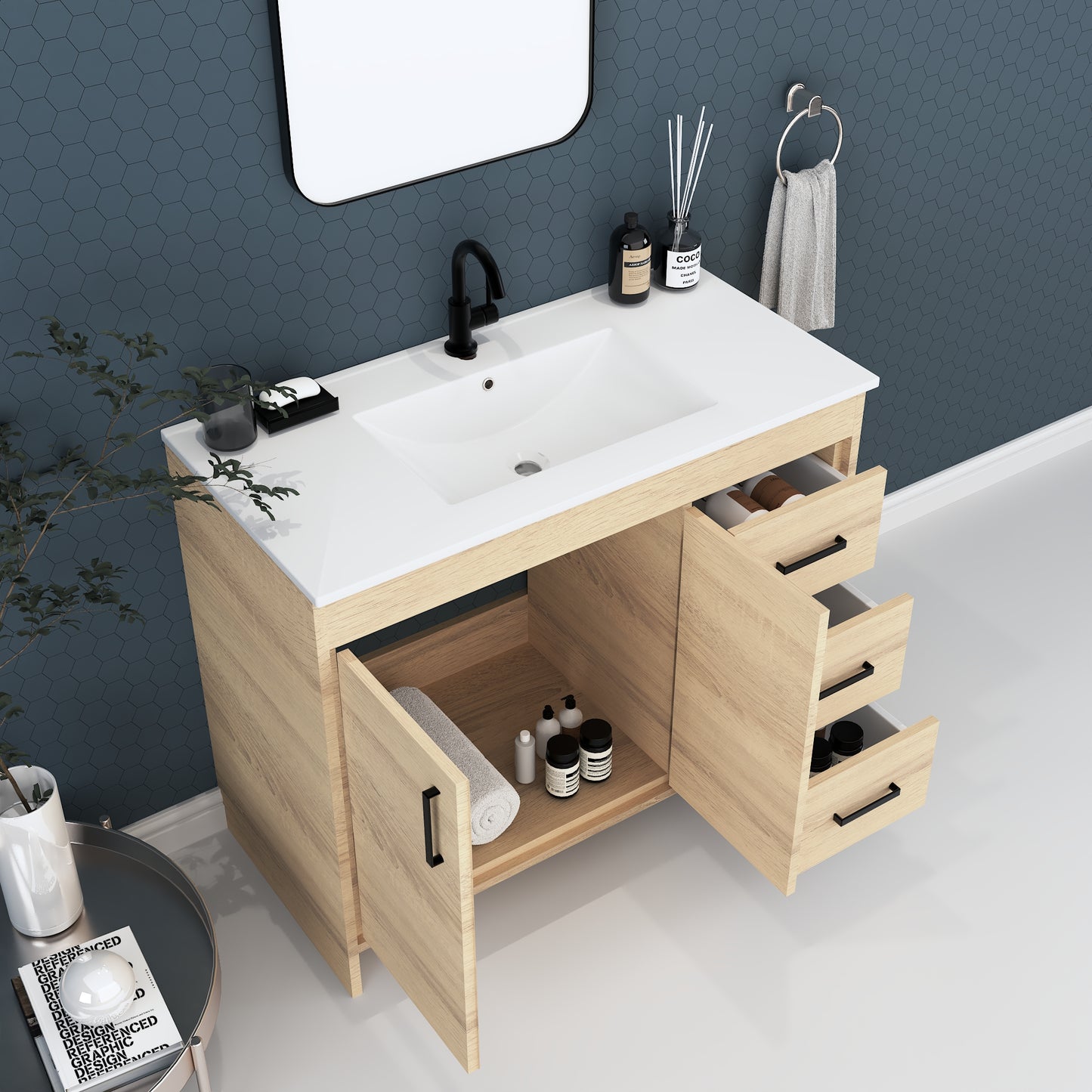 Snow 40" Bathroom Vanity with integrated counter top Right Side Drawers