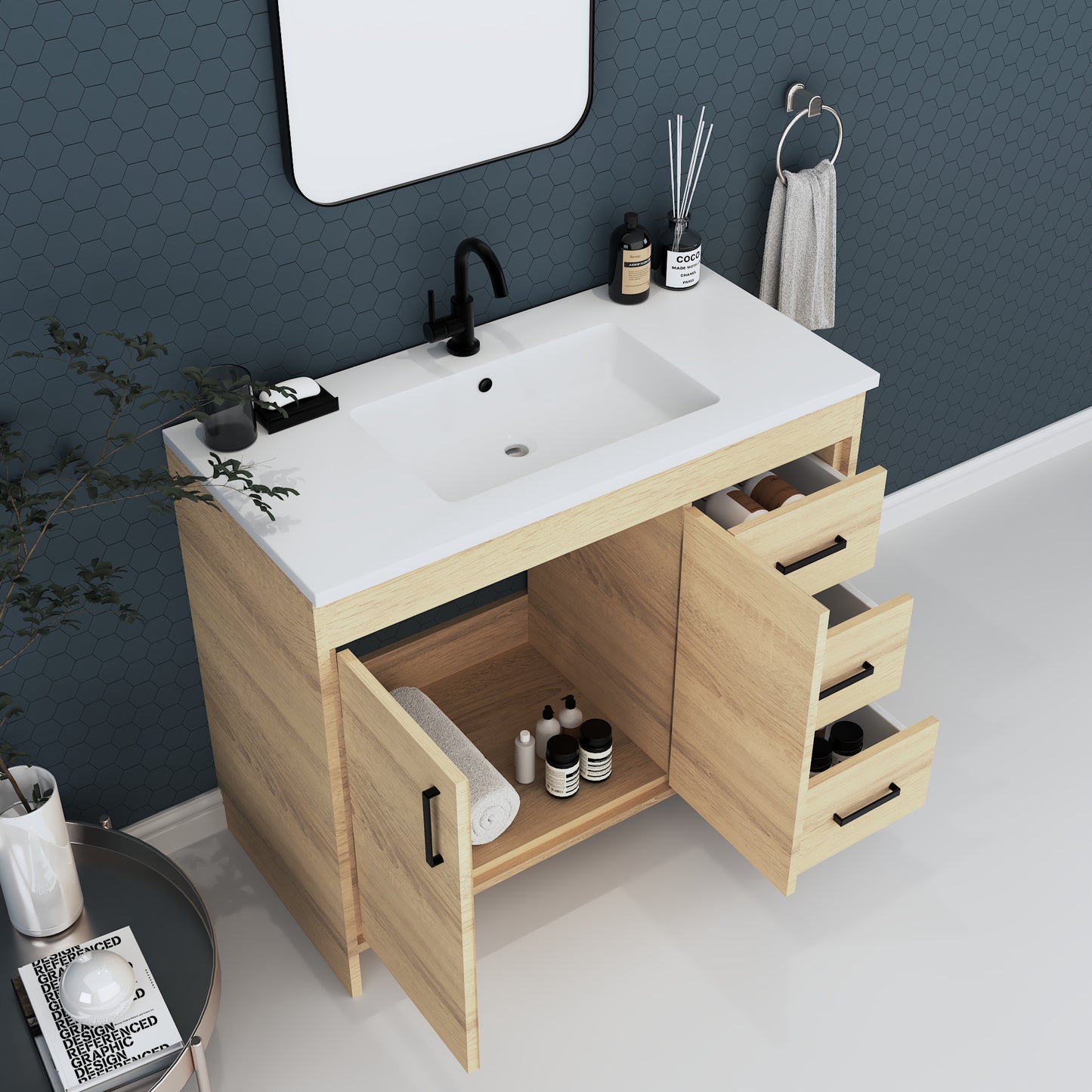 Snow 40" Bathroom Vanity with integrated counter top Right Side Drawers