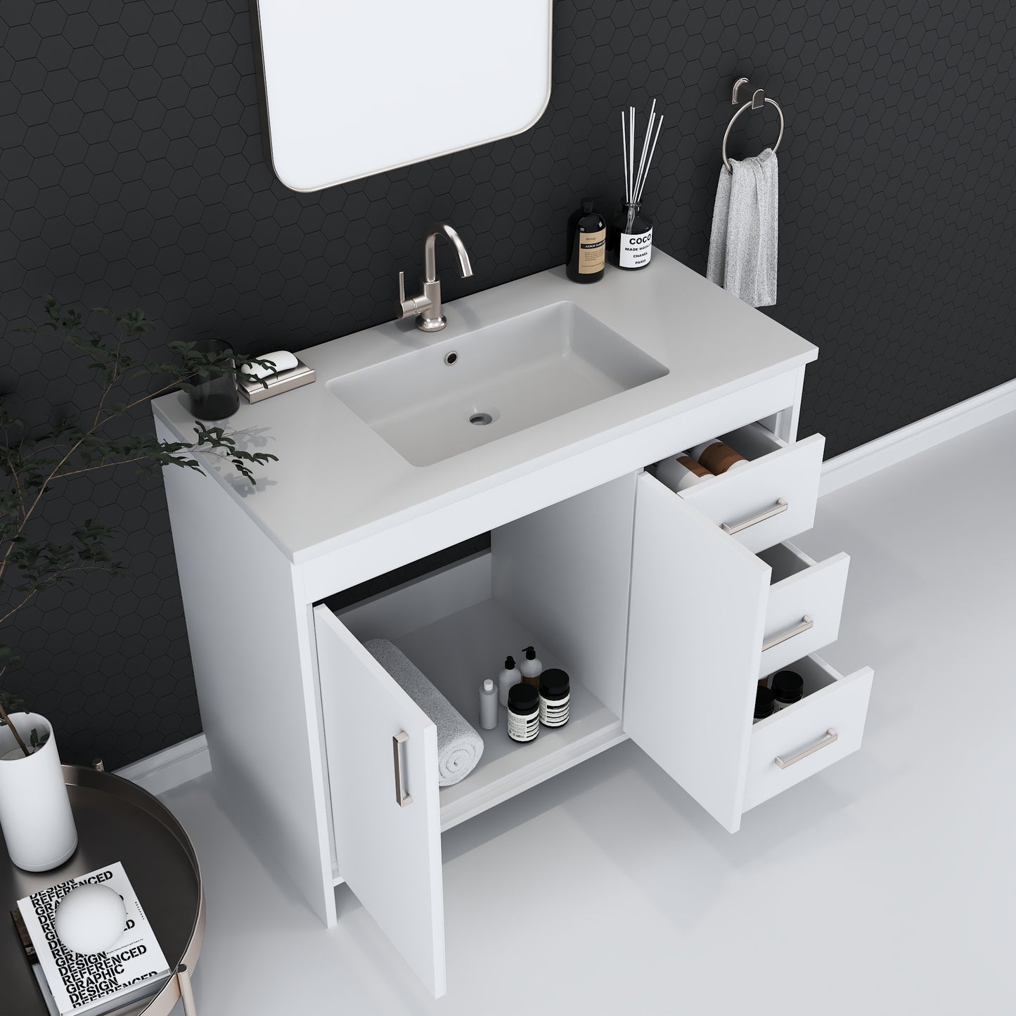 Snow 40" Bathroom Vanity with integrated counter top Right Side Drawers