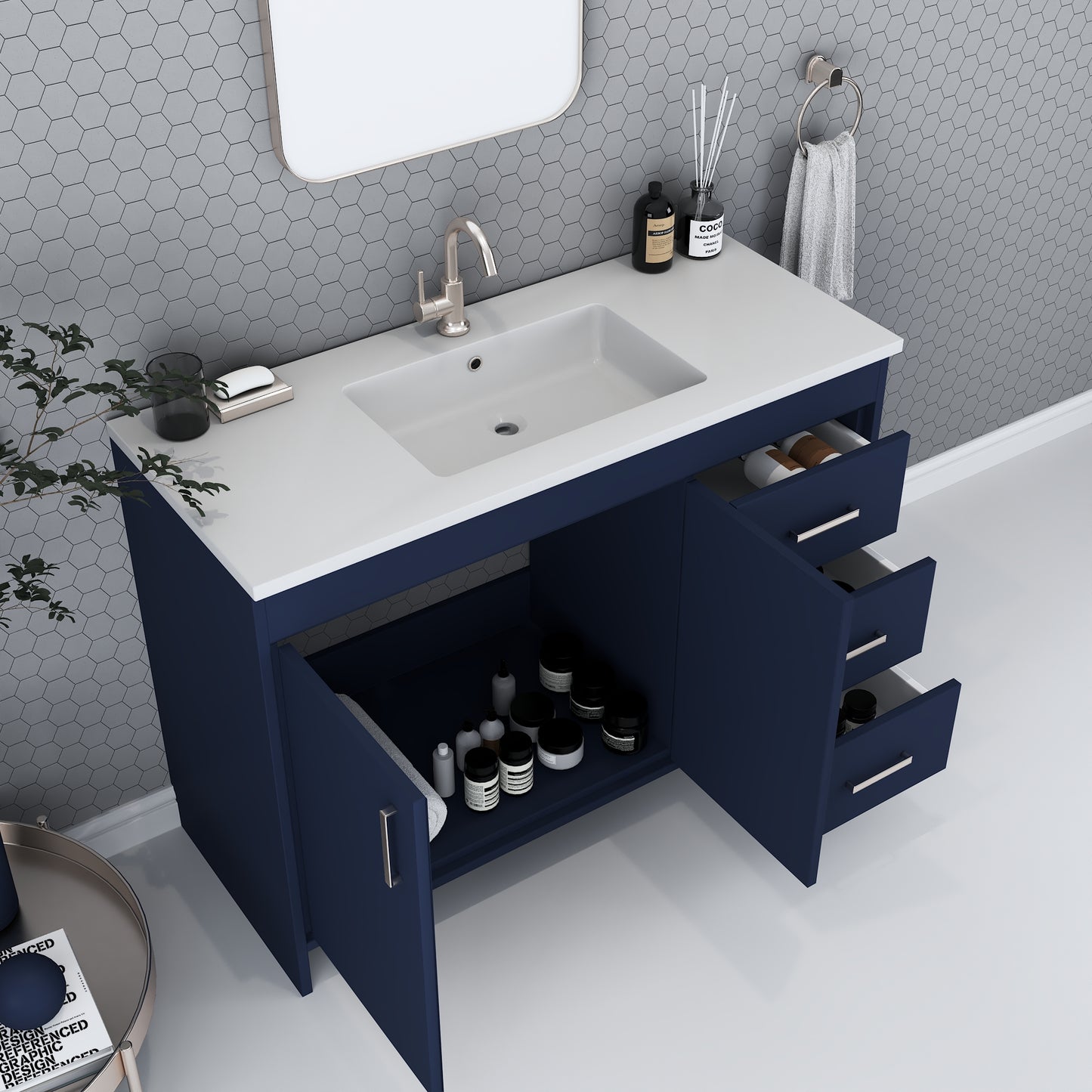 Snow 48" Bathroom Vanity with integrated counter top Right Side Drawers