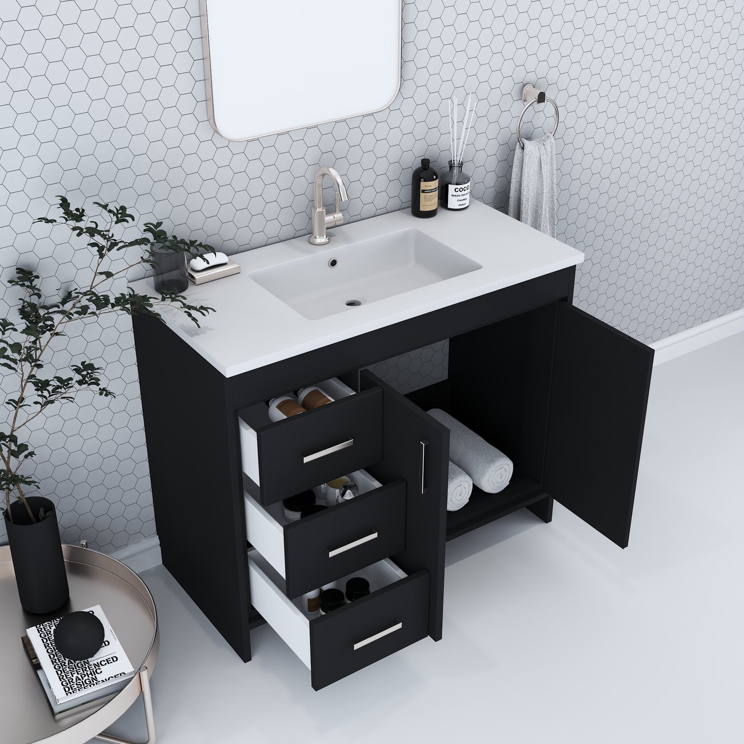 Snow 48" Bathroom Vanity with integrated counter top Left Side Drawers