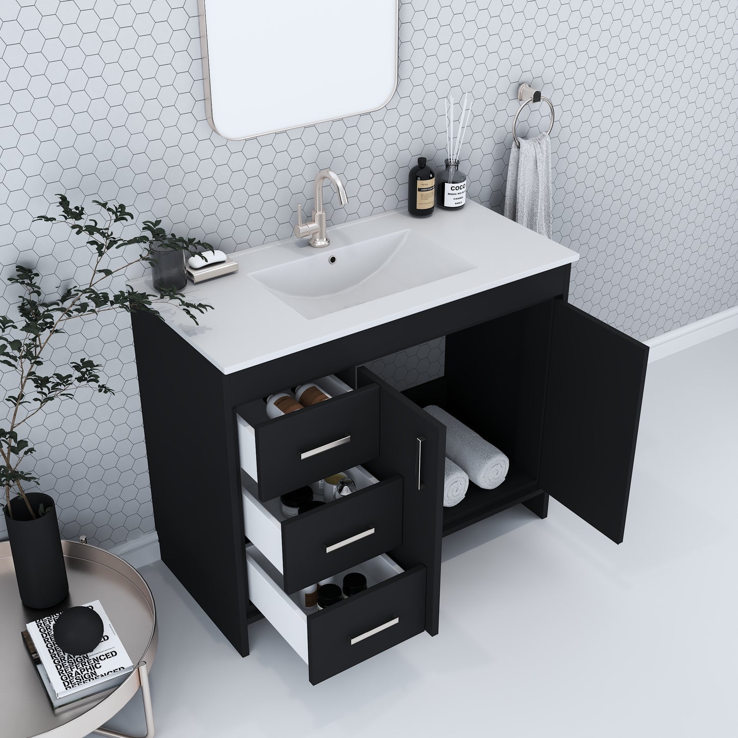 Snow 48" Bathroom Vanity with integrated counter top Left Side Drawers