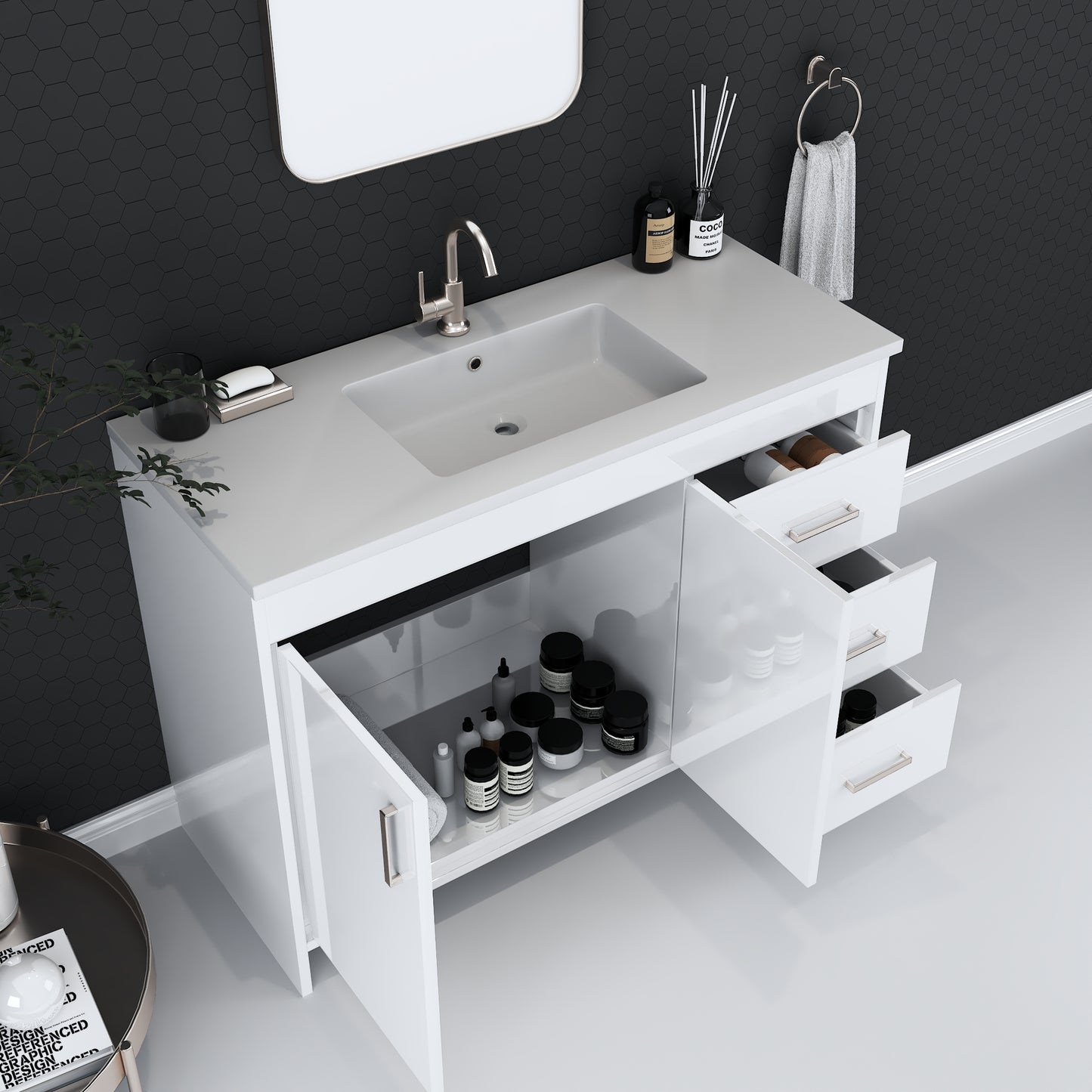 Snow 48" Bathroom Vanity with integrated counter top Right Side Drawers