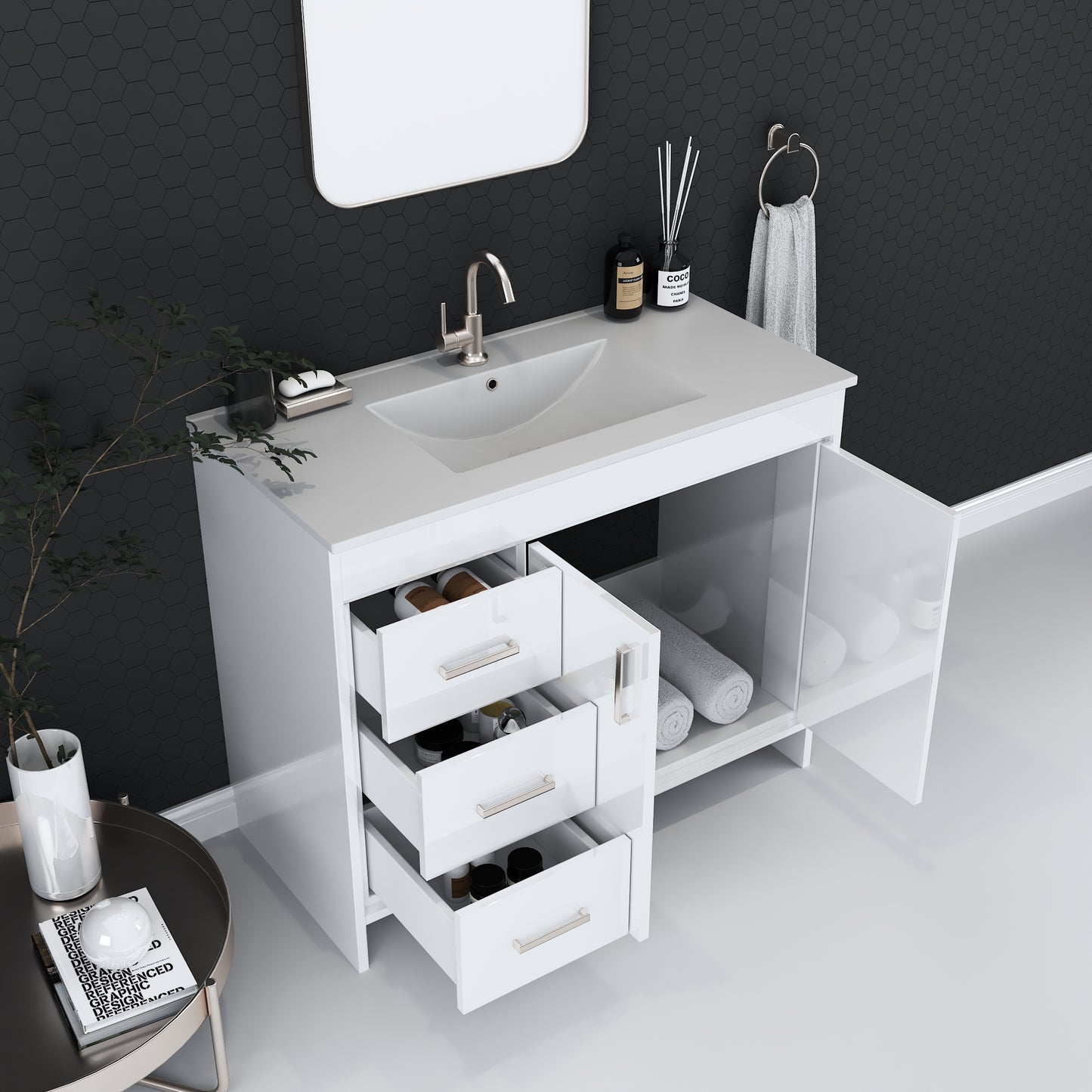 Snow 48" Bathroom Vanity with integrated counter top Left Side Drawers