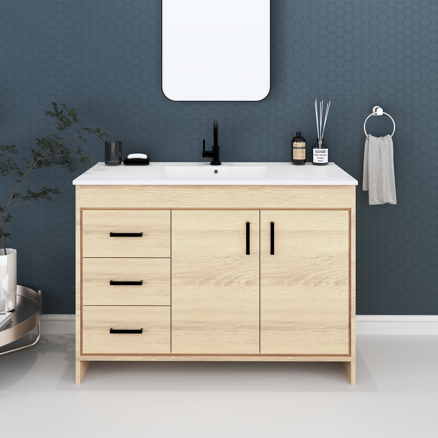 Snow 48" Bathroom Vanity with integrated counter top Left Side Drawers