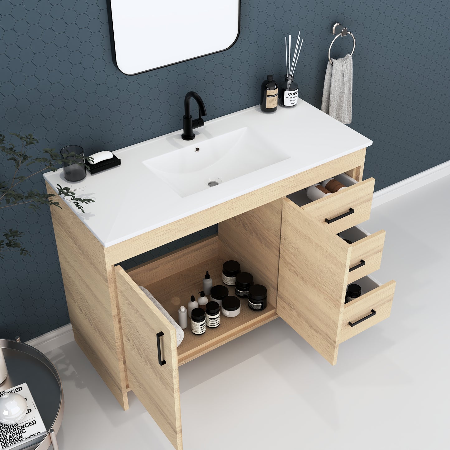 Snow 48" Bathroom Vanity with integrated counter top Right Side Drawers