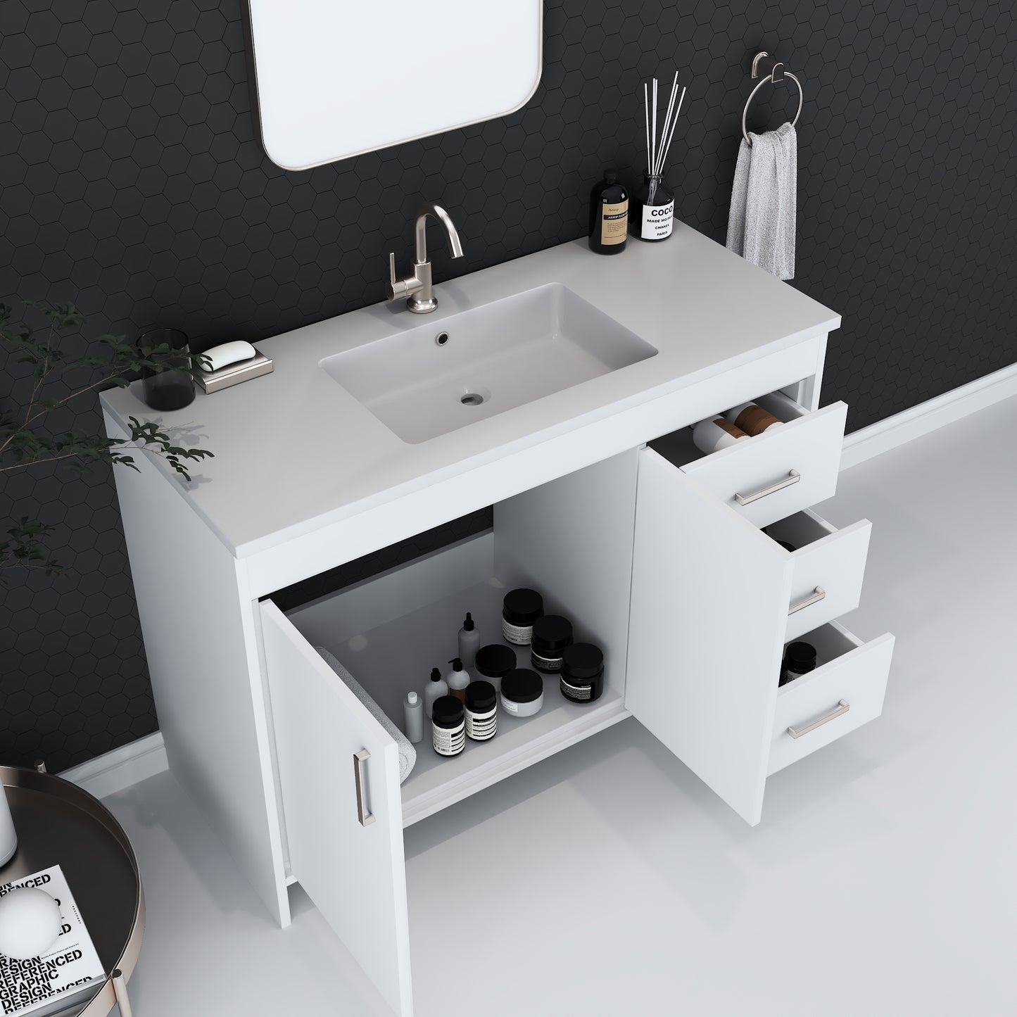 Snow 48" Bathroom Vanity with integrated counter top Left Side Drawers