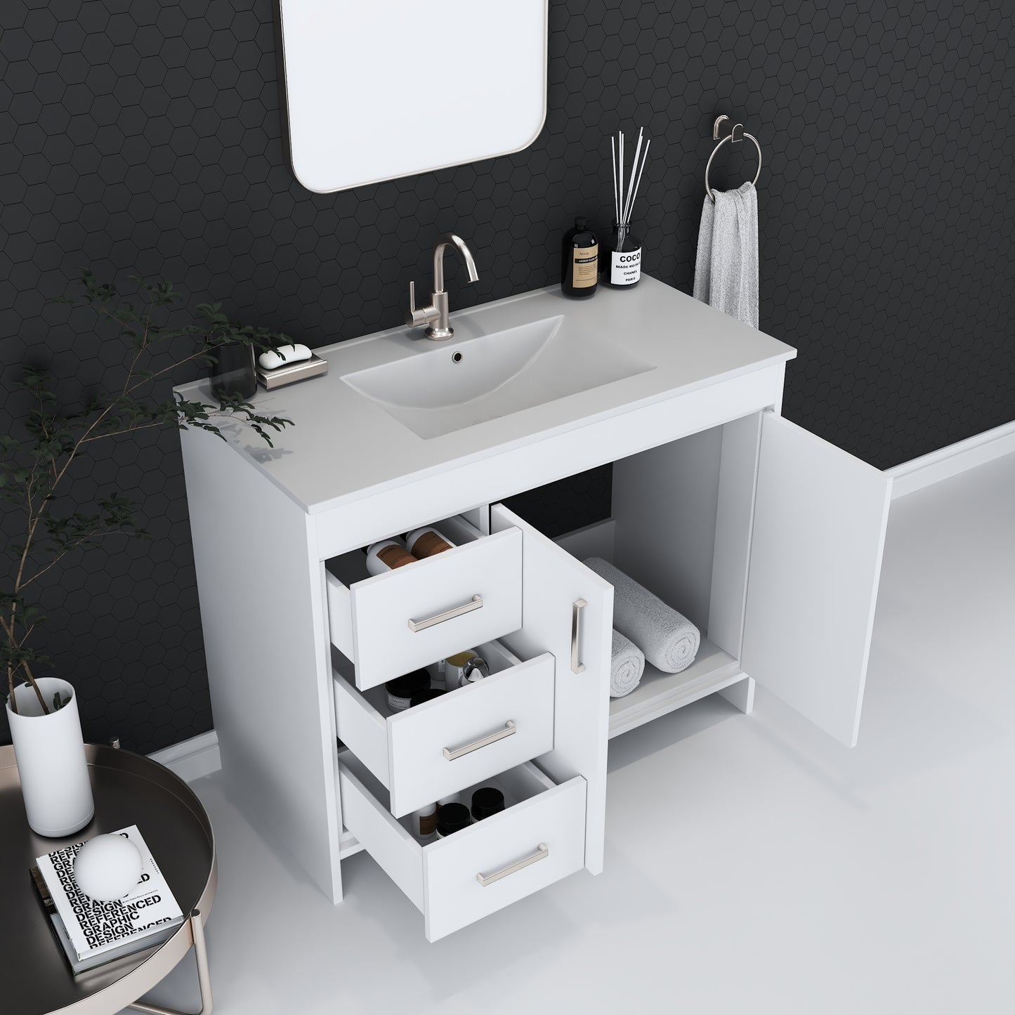 Snow 48" Bathroom Vanity with integrated counter top Left Side Drawers