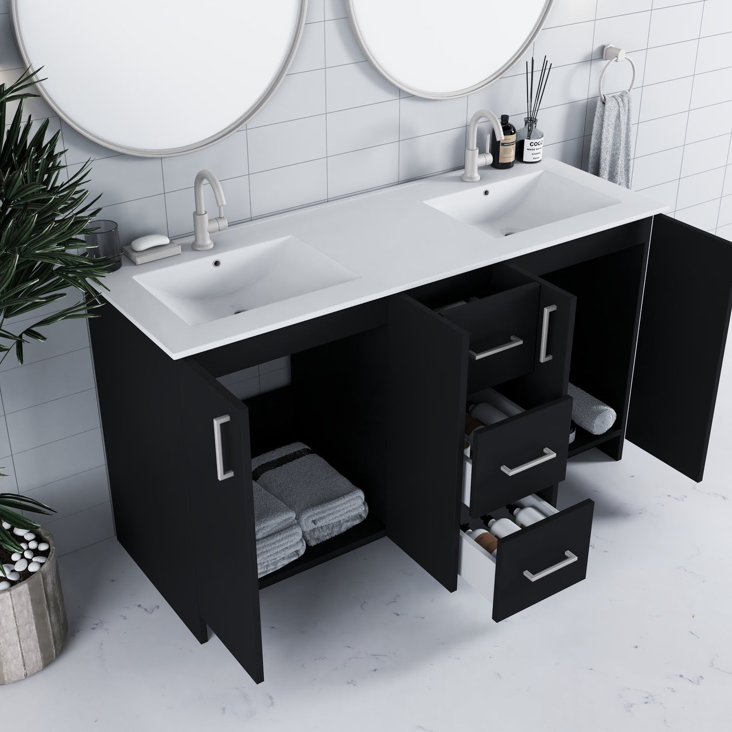 Zuma 60" Double Sink Bathroom Vanity with integrated counter top