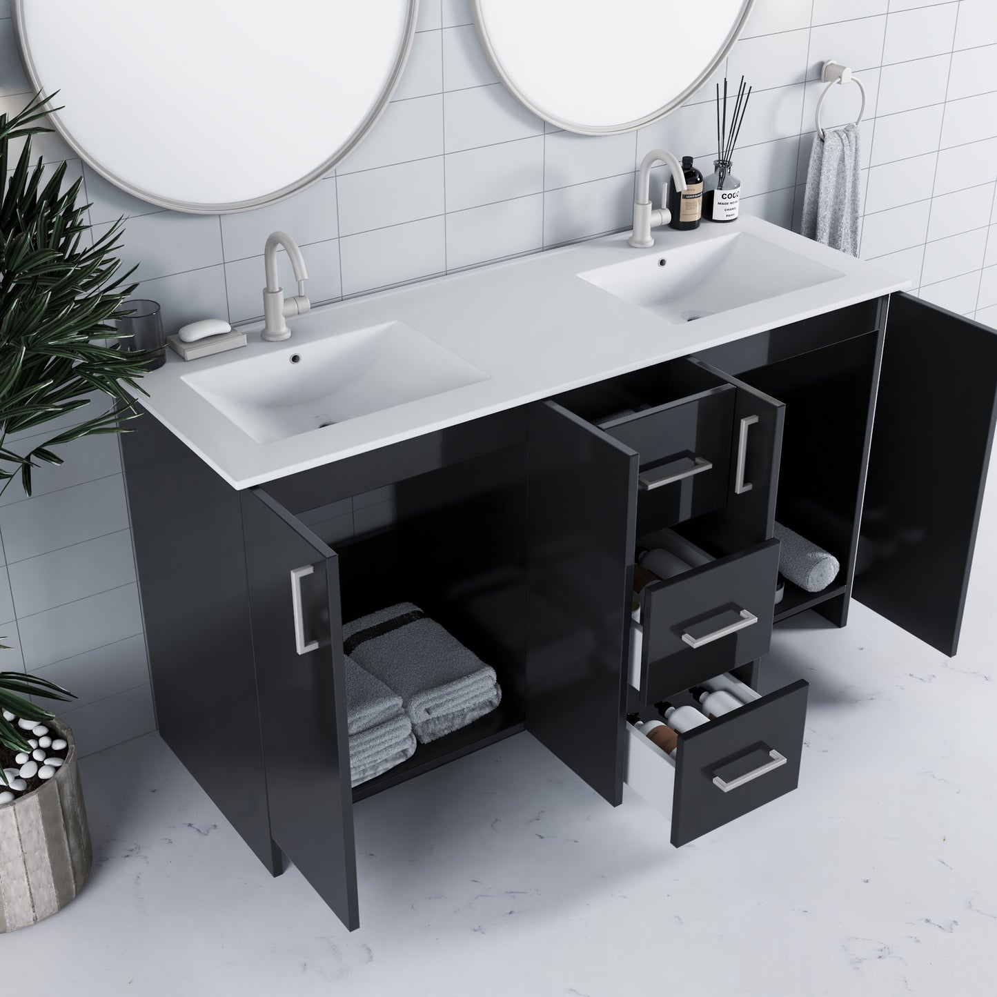 Zuma 60" Double Sink Bathroom Vanity with integrated counter top