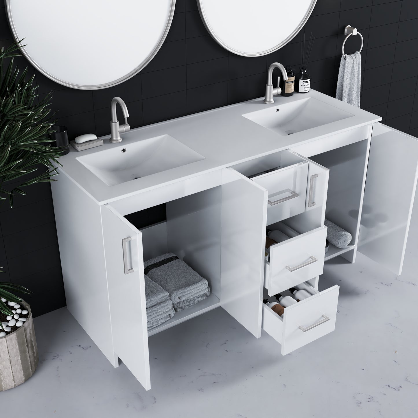 Zuma 60" Double Sink Bathroom Vanity with integrated counter top