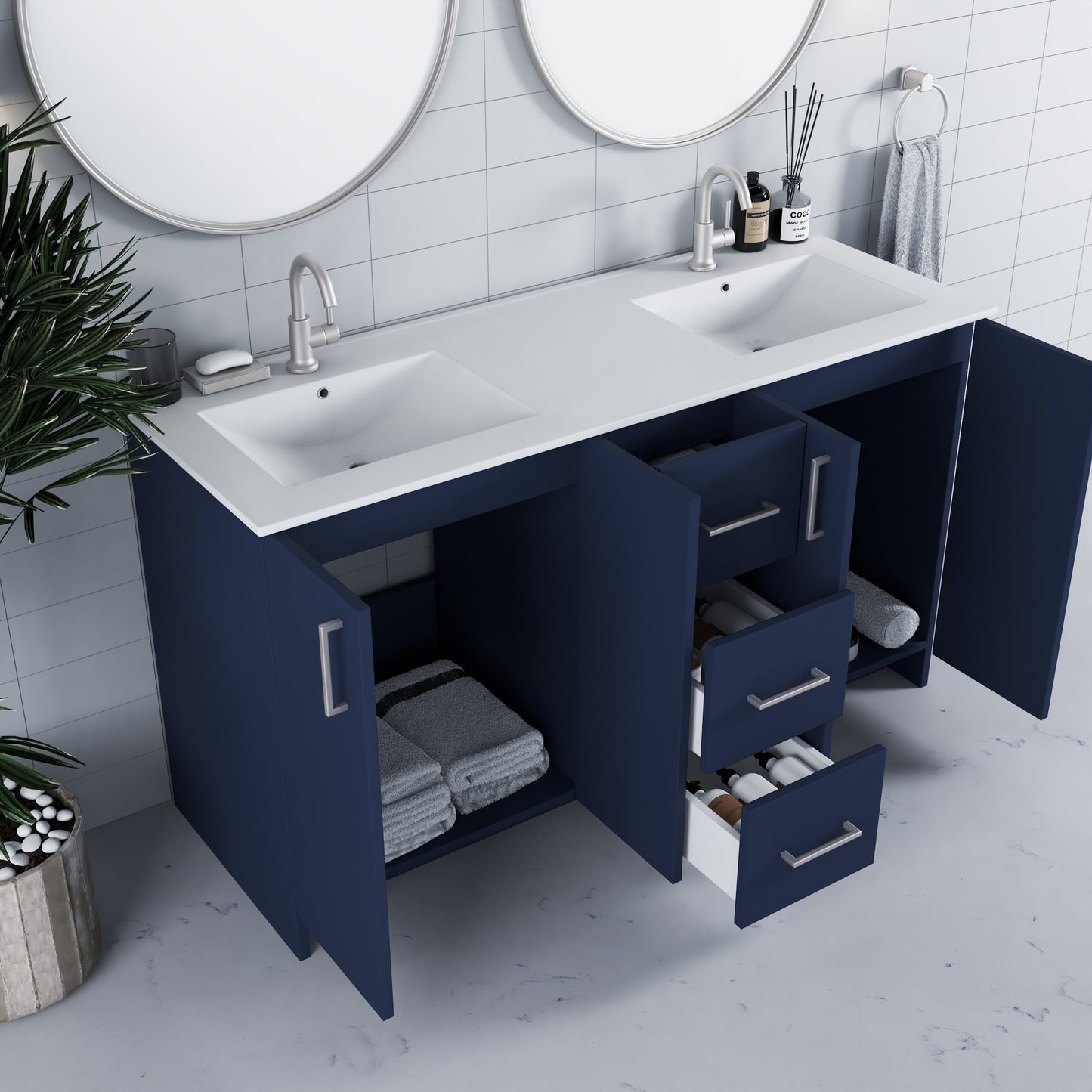Zuma 60" Double Sink Bathroom Vanity with integrated counter top