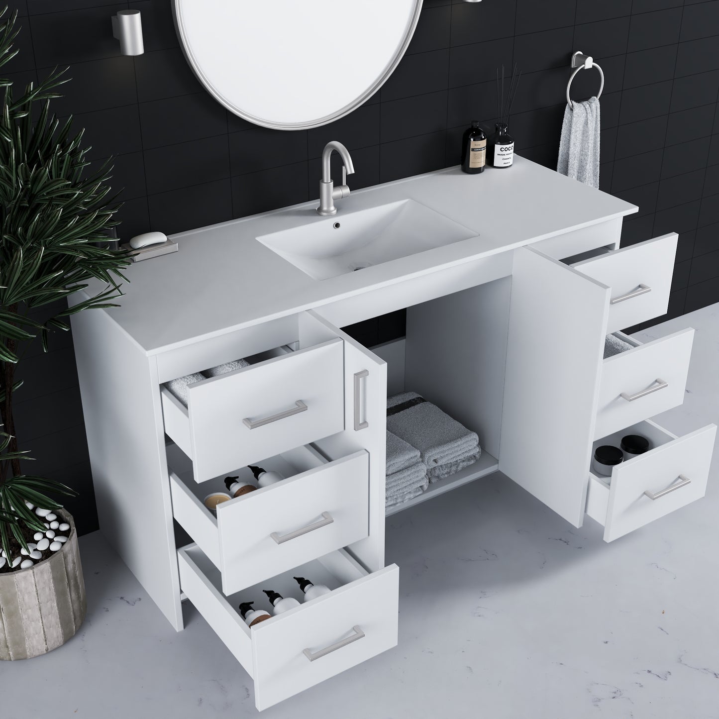 Zuma 60" Bathroom Vanity with integrated counter top