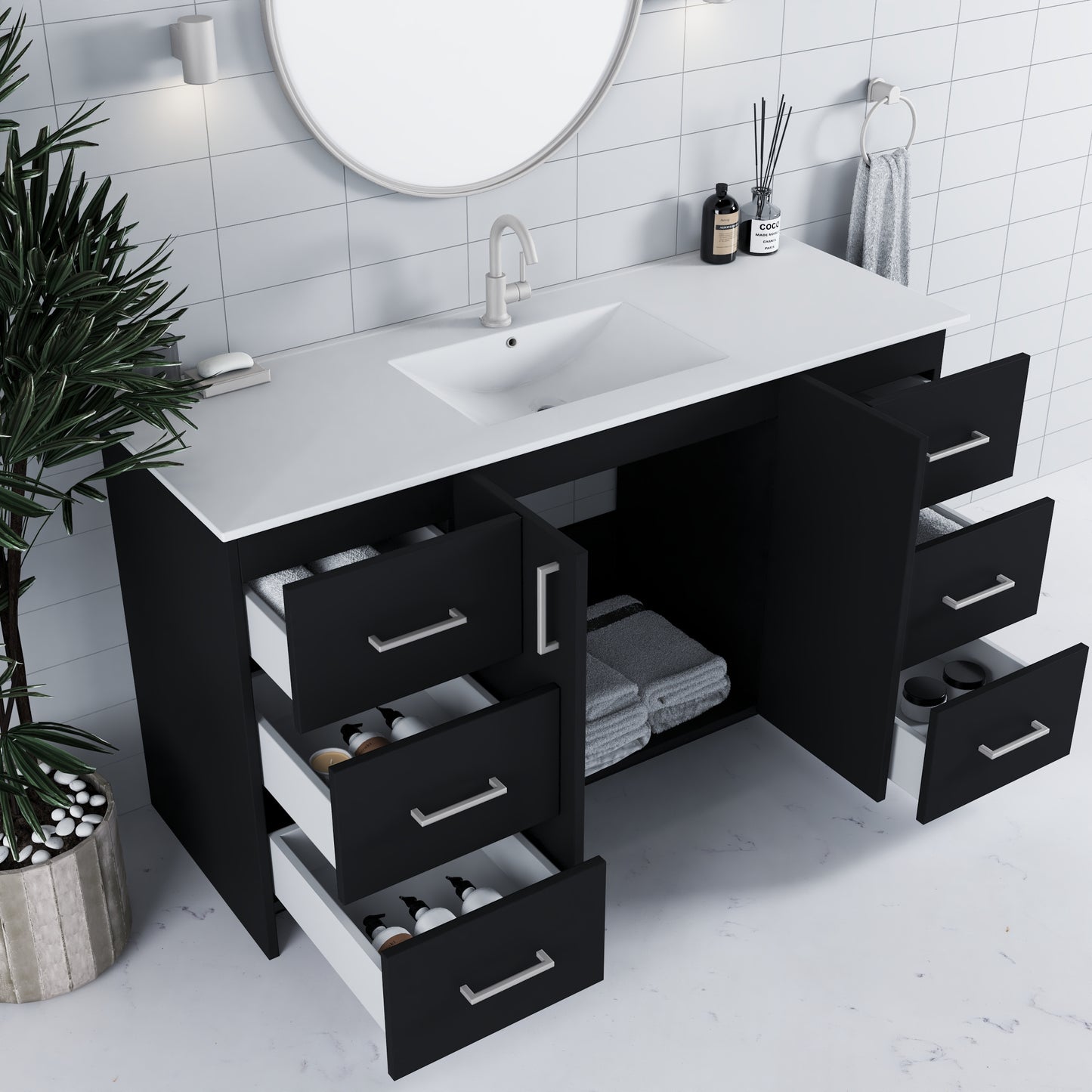 Zuma 60" Bathroom Vanity with integrated counter top