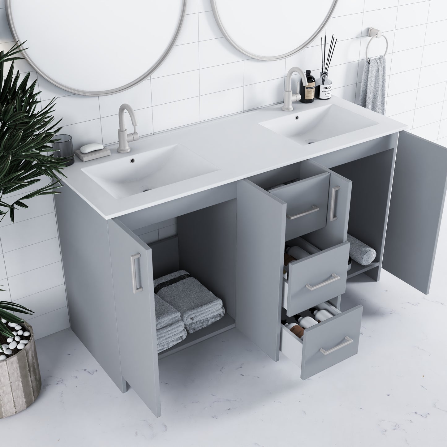 Zuma 60" Double Sink Bathroom Vanity with integrated counter top