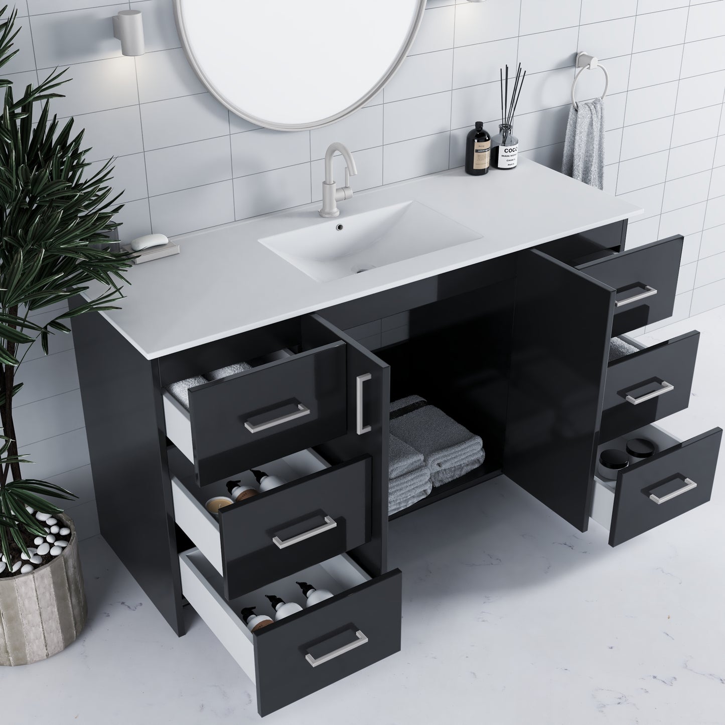 Zuma 60" Bathroom Vanity with integrated counter top