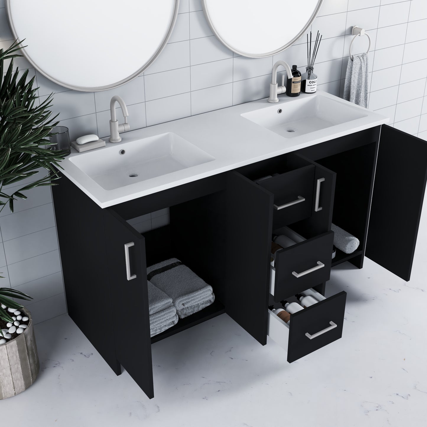Zuma 60" Double Sink Bathroom Vanity with integrated counter top