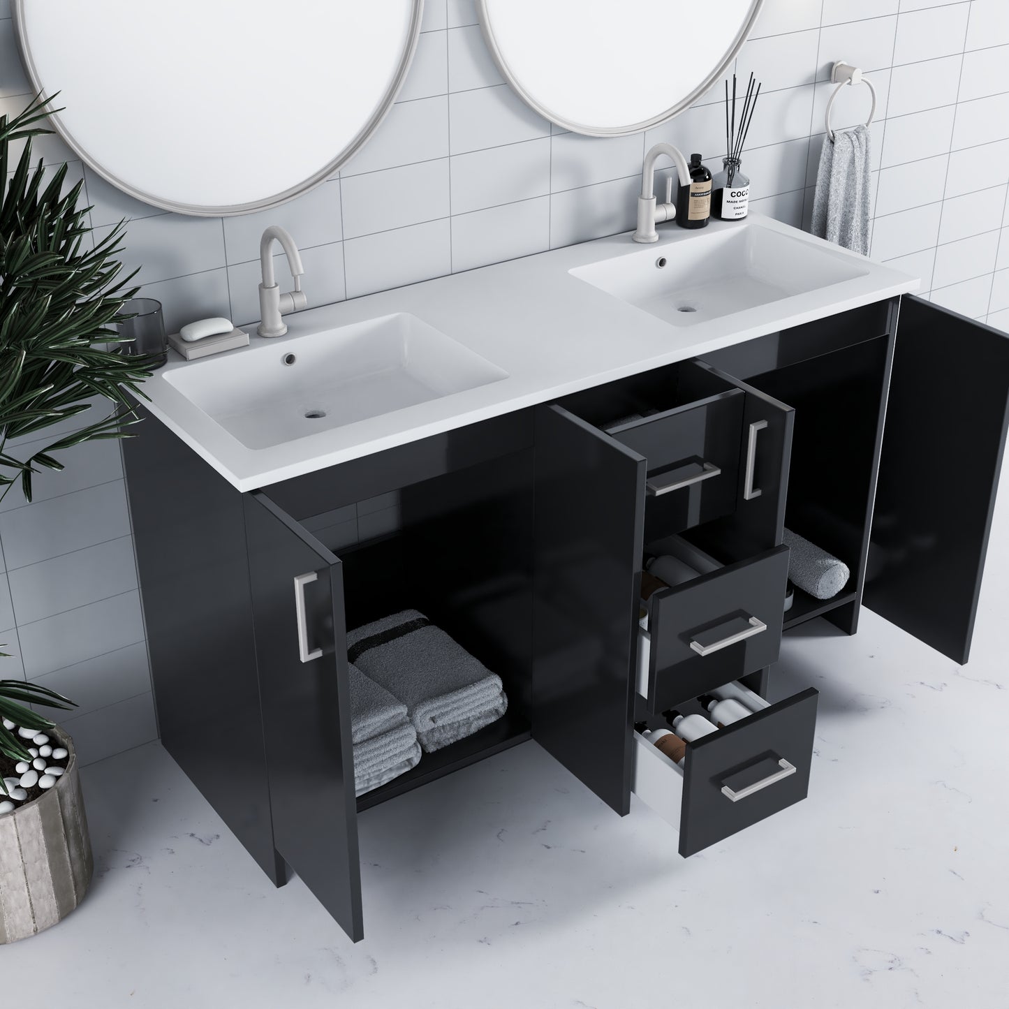 Zuma 60" Double Sink Bathroom Vanity with integrated counter top