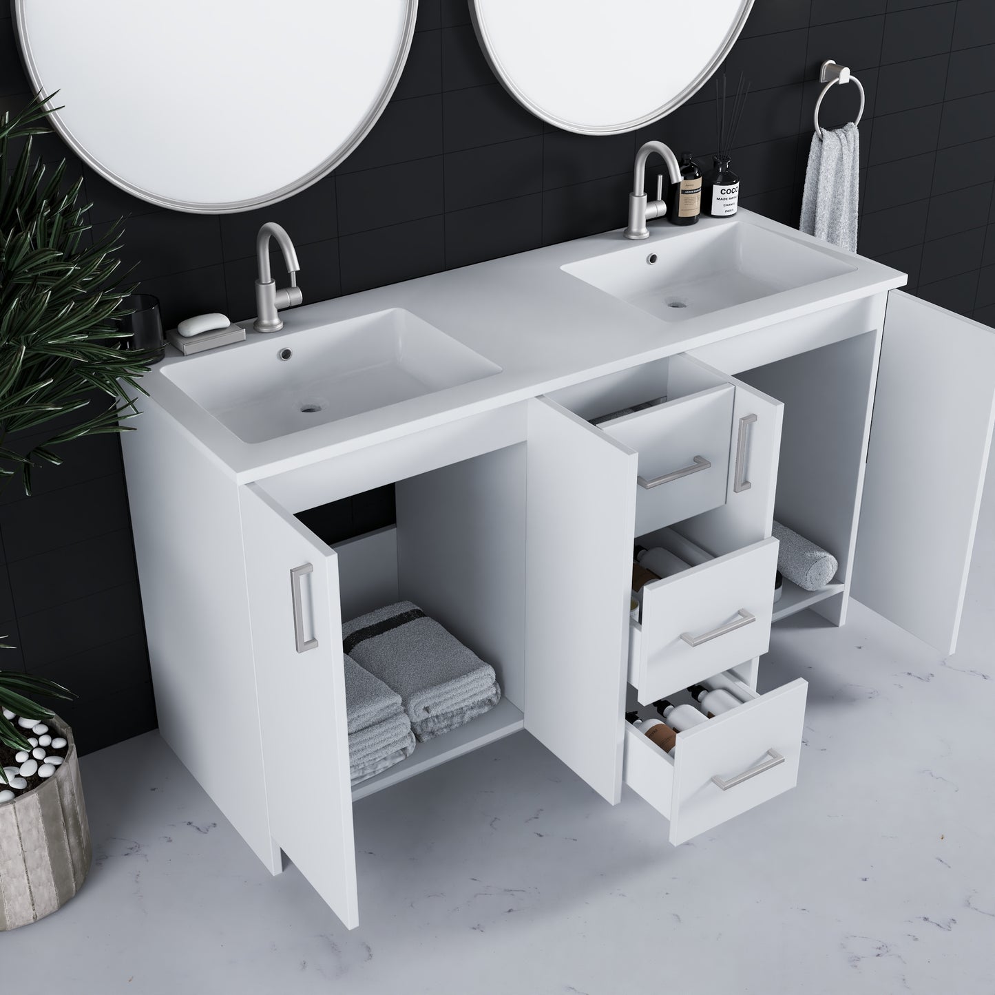 Zuma 60" Double Sink Bathroom Vanity with integrated counter top
