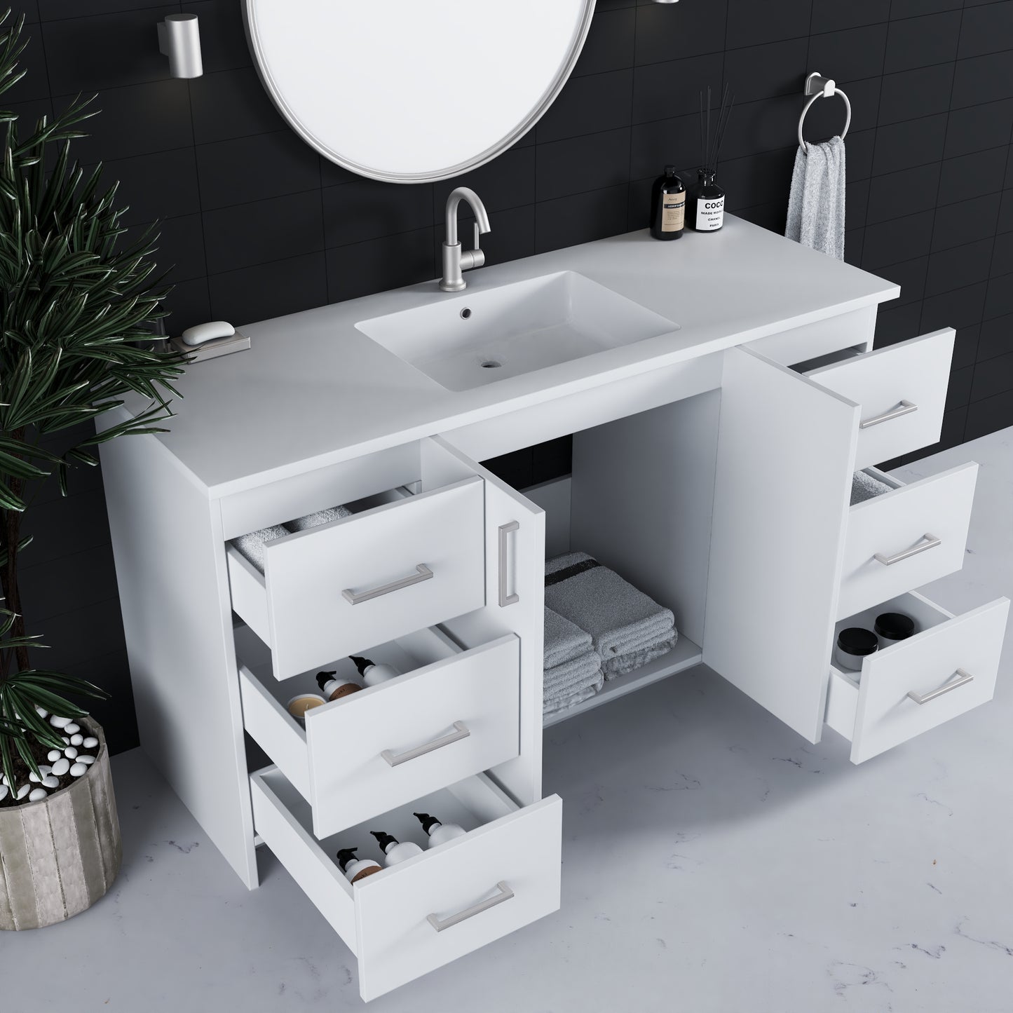 Zuma 60" Bathroom Vanity with integrated counter top