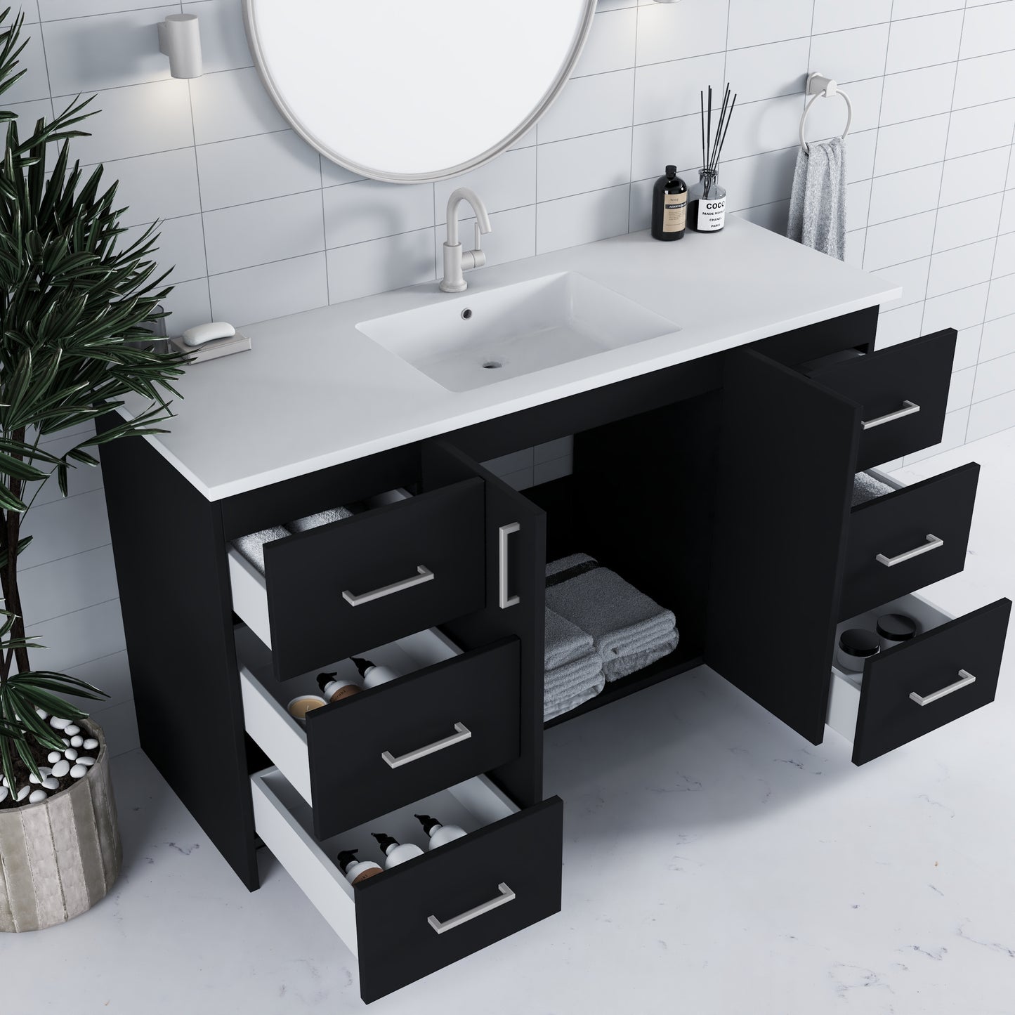 Zuma 60" Bathroom Vanity with integrated counter top