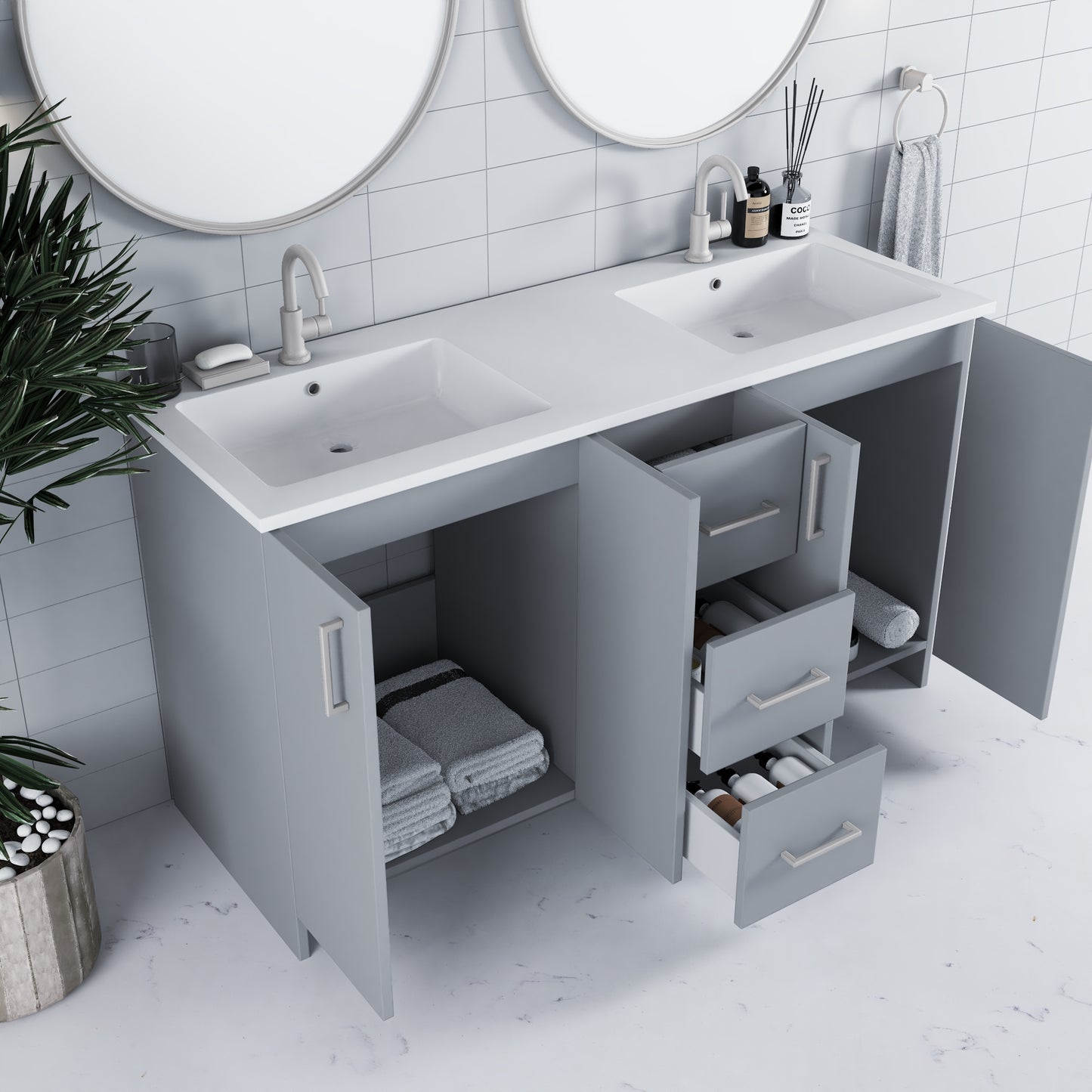 Zuma 60" Double Sink Bathroom Vanity with integrated counter top