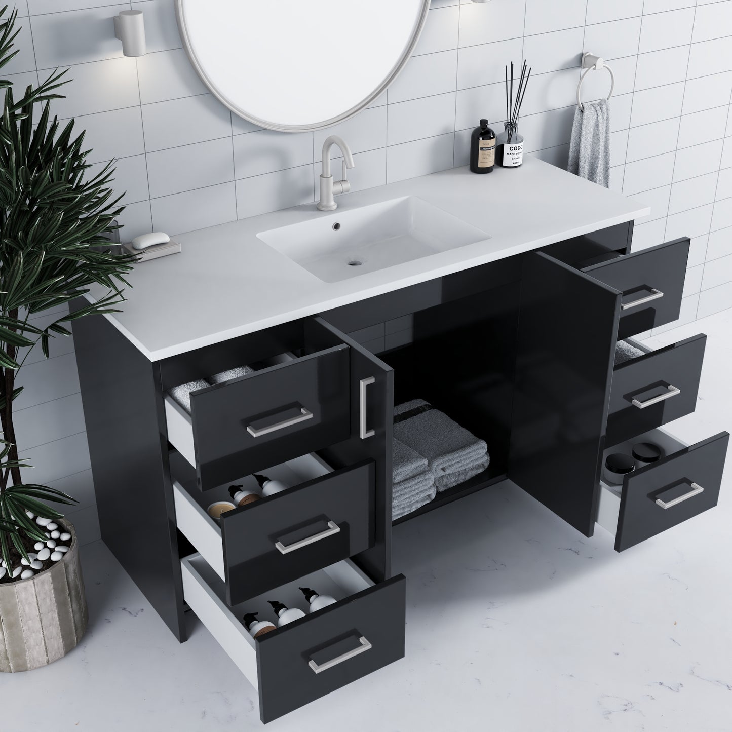 Zuma 60" Bathroom Vanity with integrated counter top