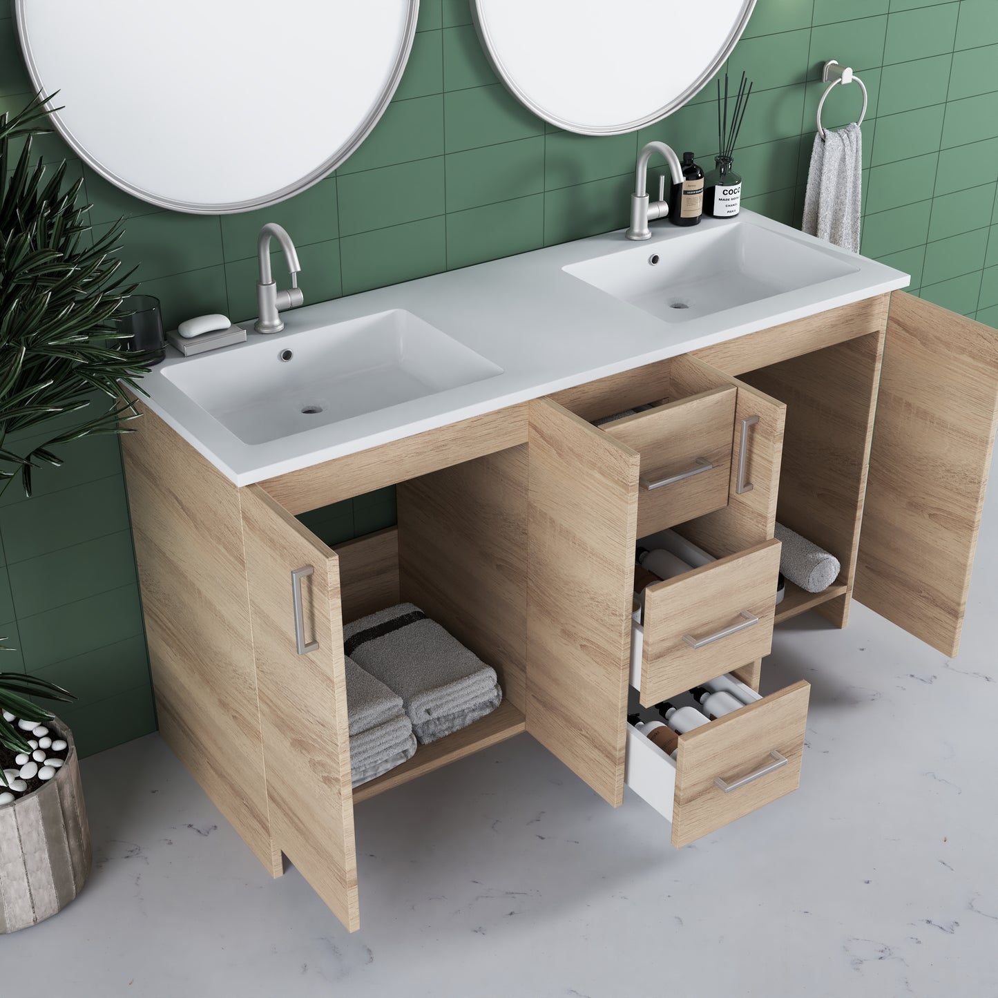 Zuma 60" Double Sink Bathroom Vanity with integrated counter top