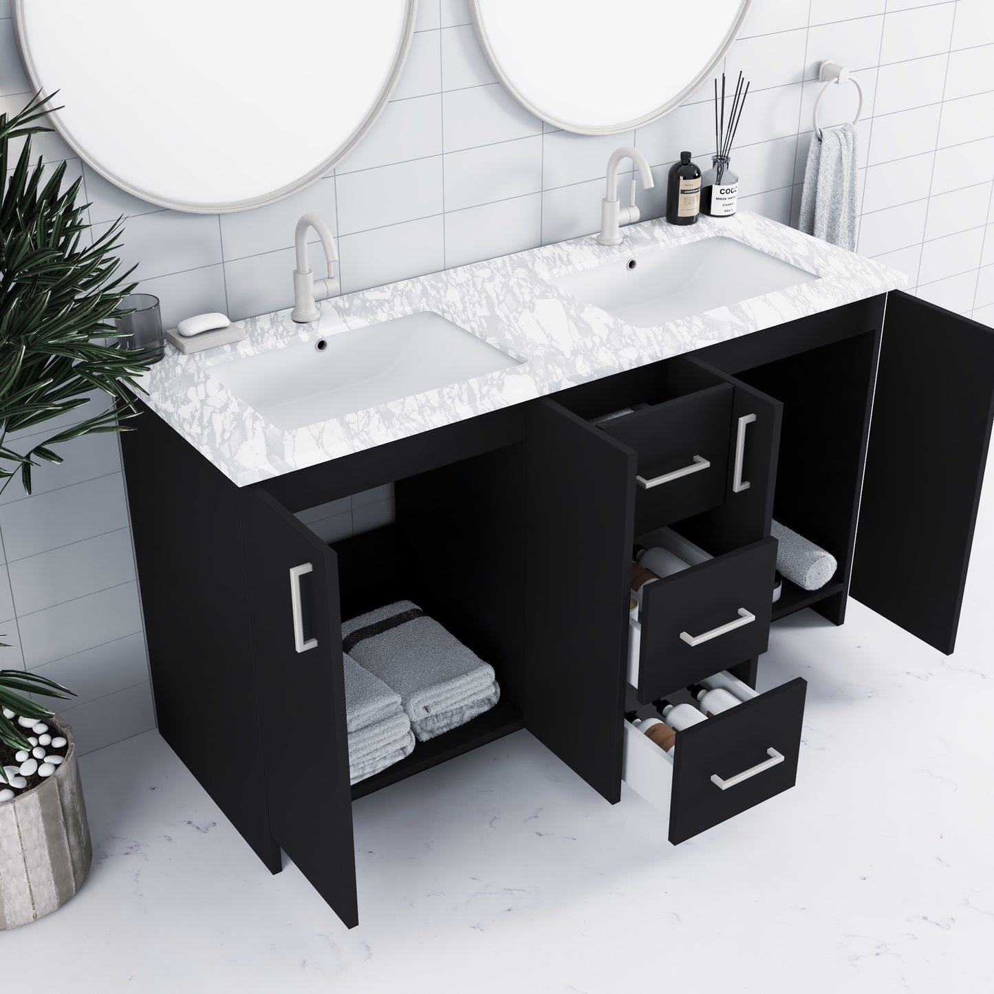 Zuma 60" Double Sink Bathroom Vanity with integrated counter top