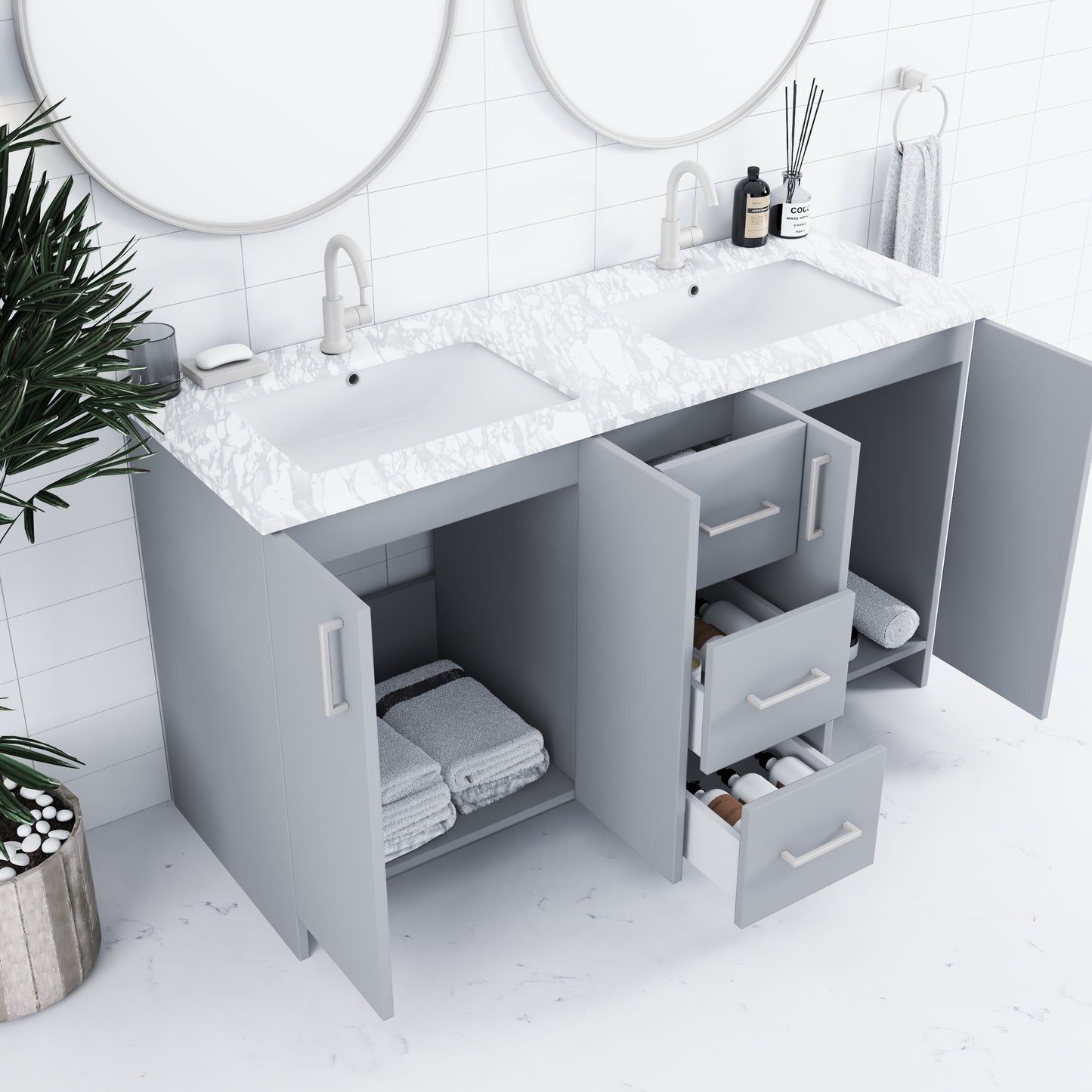 Zuma 60" Double Sink Bathroom Vanity with integrated counter top