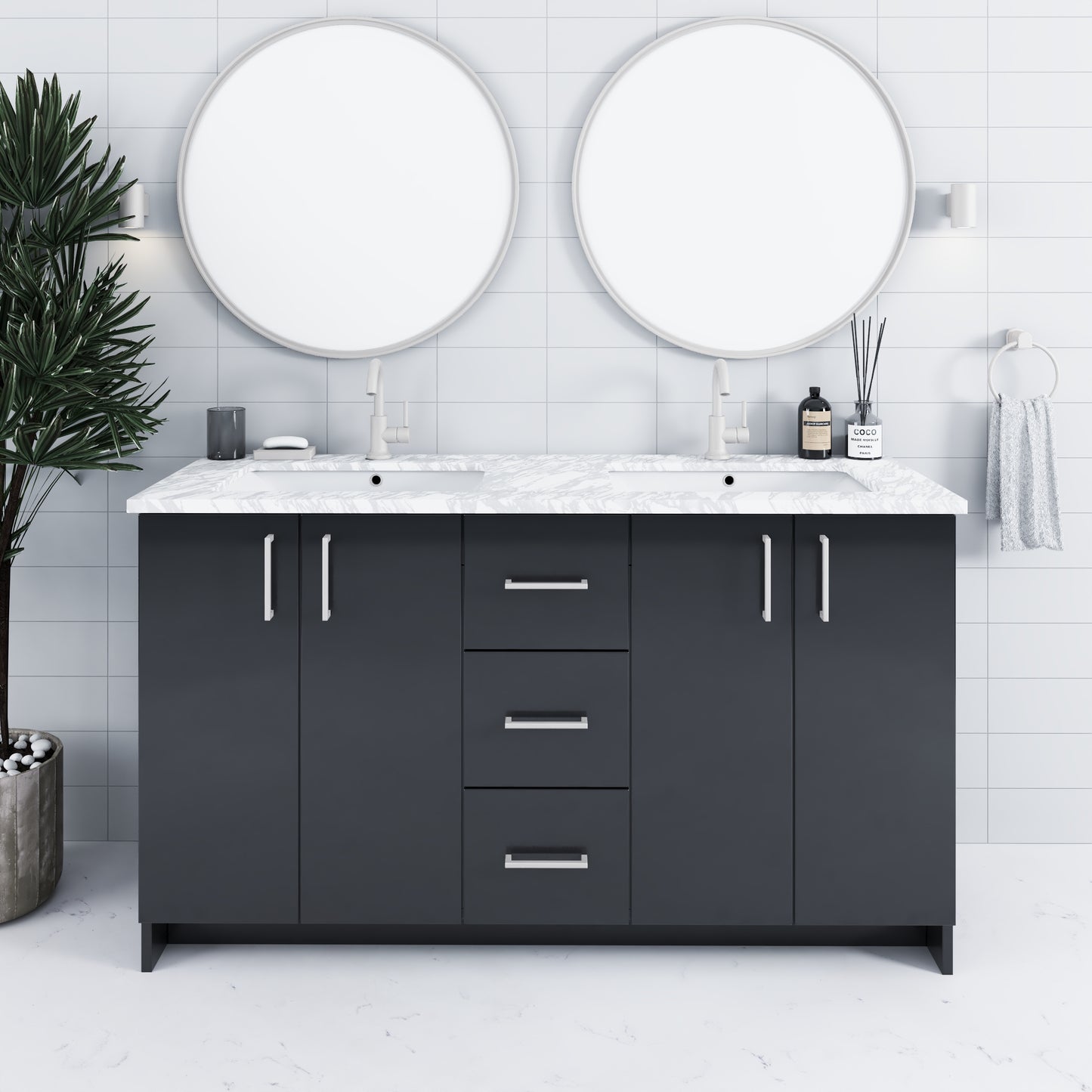 Zuma 60" Double Sink Bathroom Vanity with integrated counter top