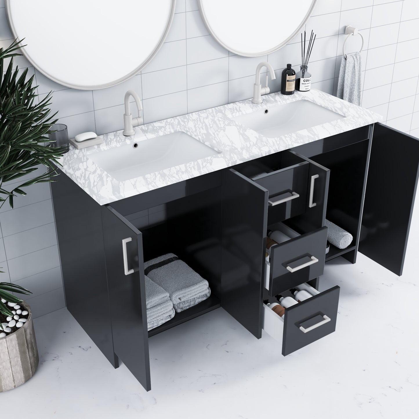 Zuma 60" Double Sink Bathroom Vanity with integrated counter top