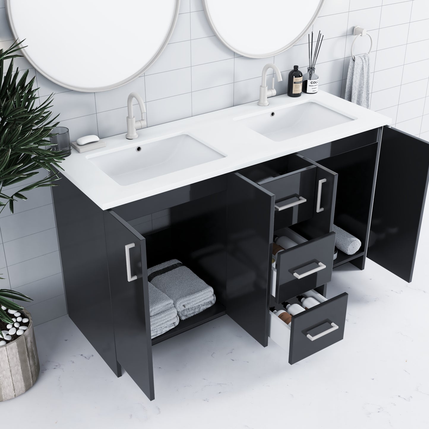 Zuma 60" Double Sink Bathroom Vanity with integrated counter top