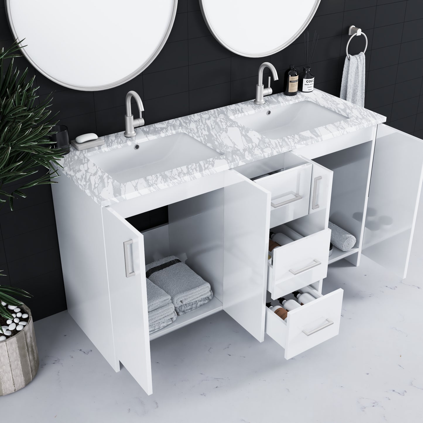 Zuma 60" Double Sink Bathroom Vanity with integrated counter top