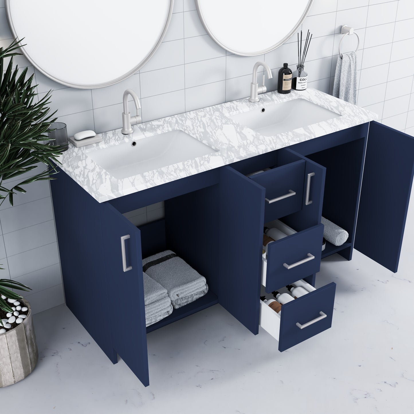 Zuma 60" Double Sink Bathroom Vanity with integrated counter top