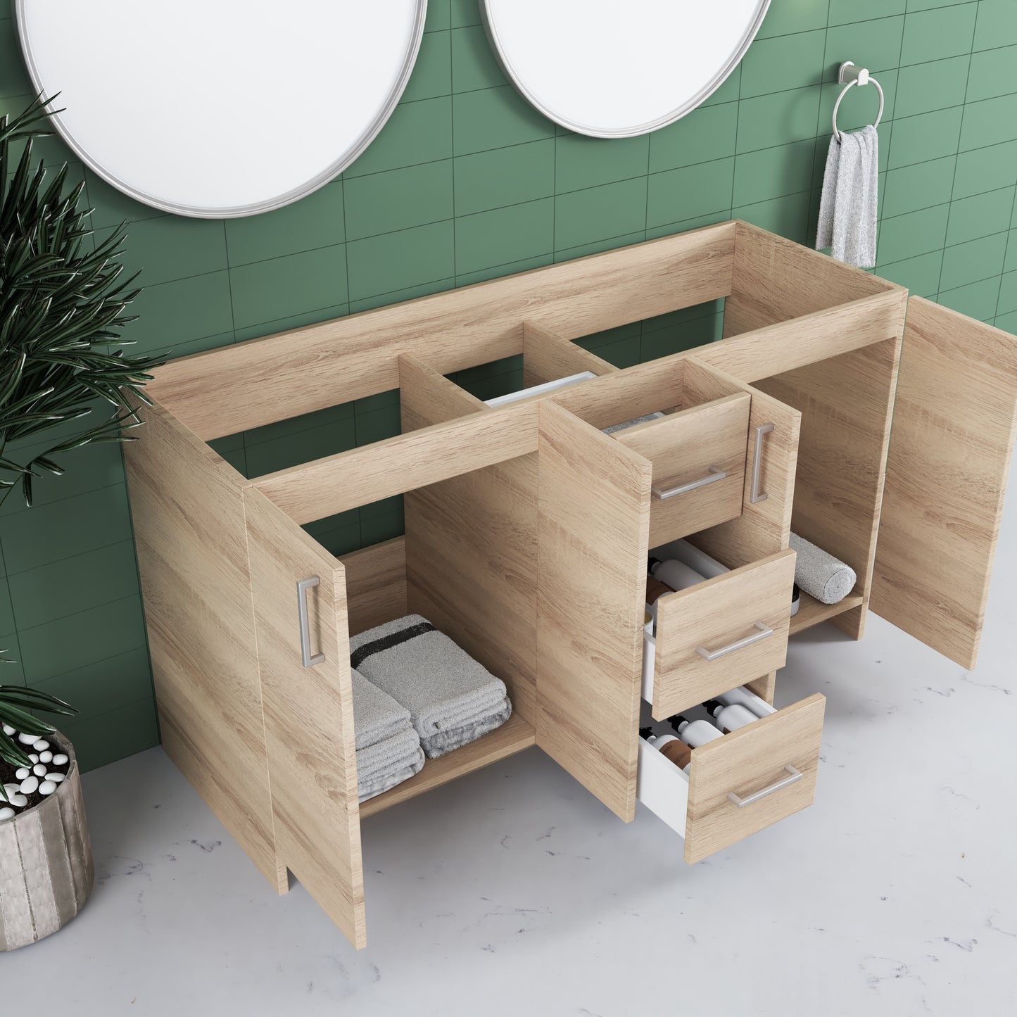 Zuma 60" Double Sink Bathroom Vanity Cabinet Only