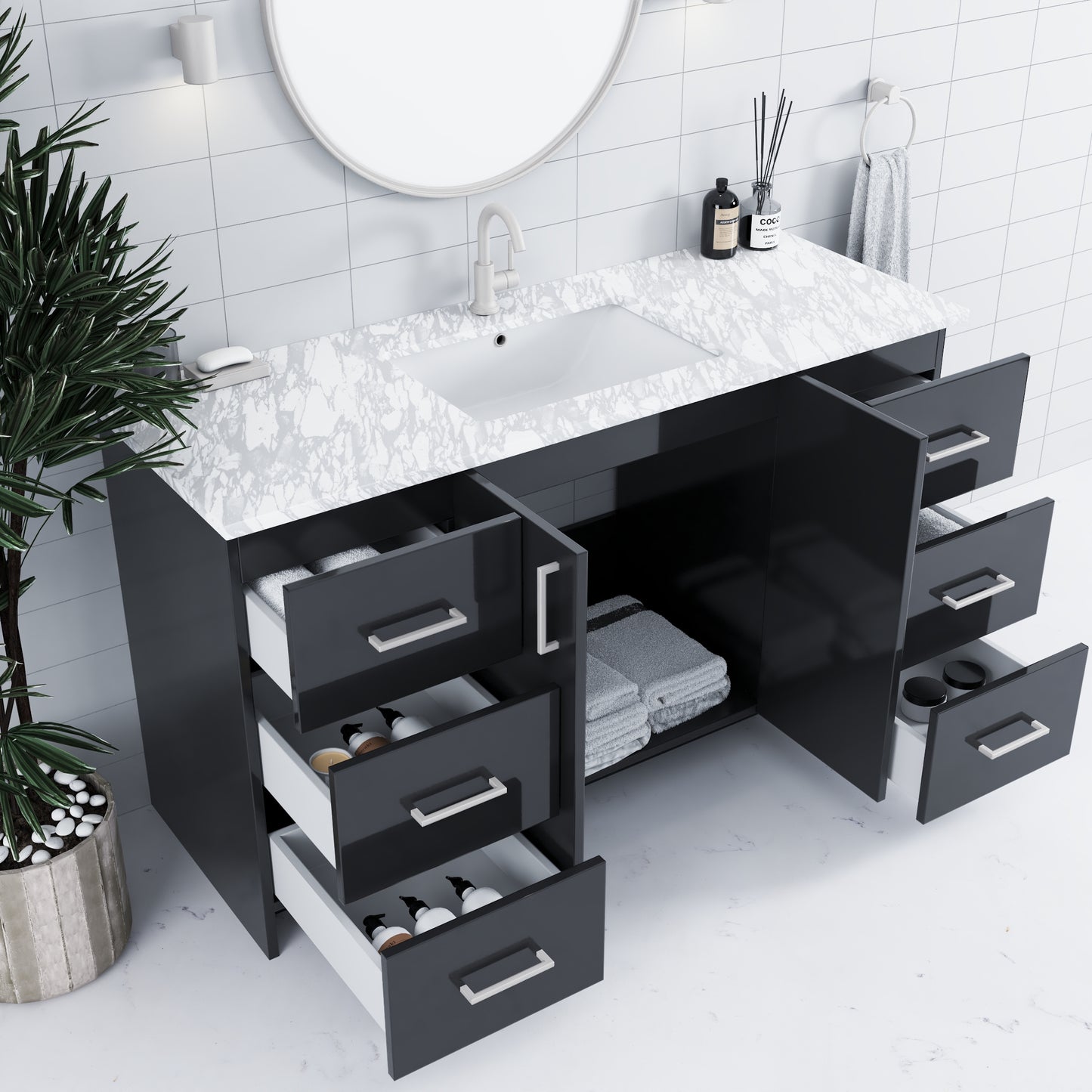 Zuma 60" Bathroom Vanity with integrated counter top