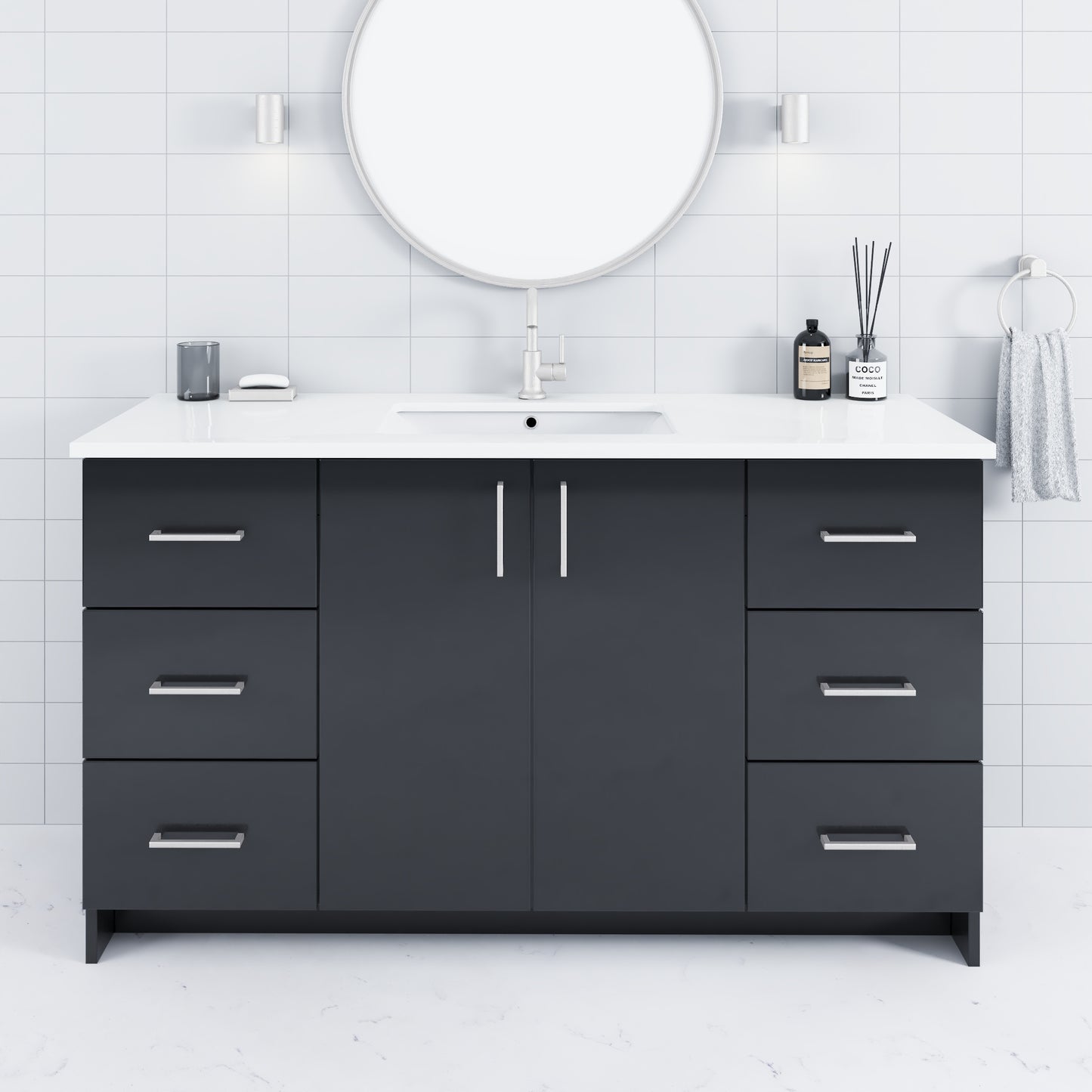 Zuma 60" Bathroom Vanity with integrated counter top